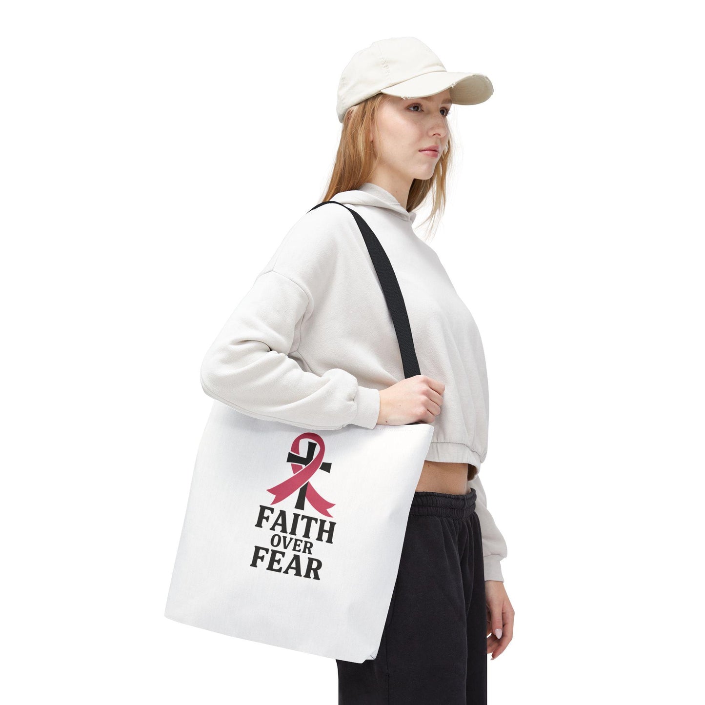 Faith Over Fear Tote Bag, Inspirational Gift for Cancer Awareness, Motivational Tote, Breast Cancer Support, Daily Use Bag