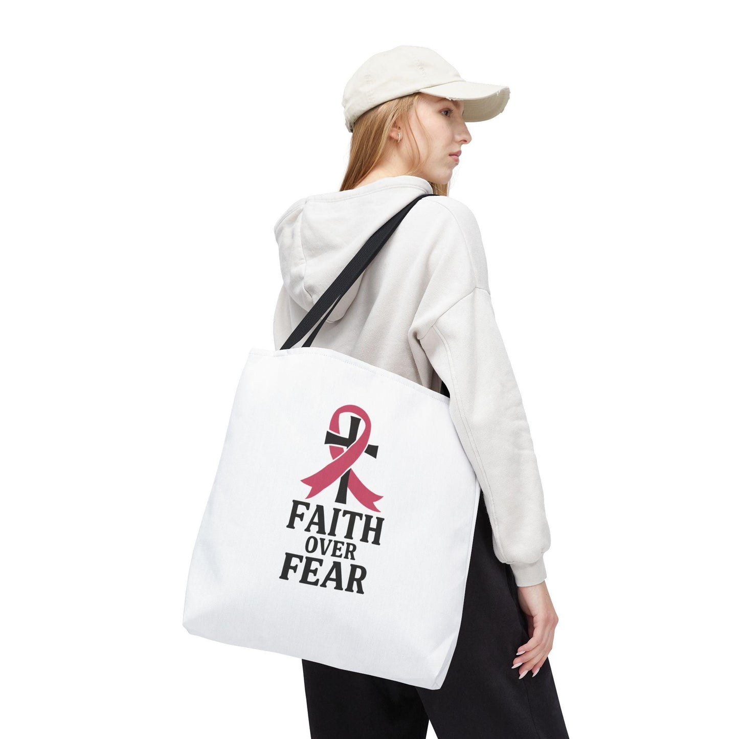 Faith Over Fear Tote Bag, Inspirational Gift for Cancer Awareness, Motivational Tote, Breast Cancer Support, Daily Use Bag