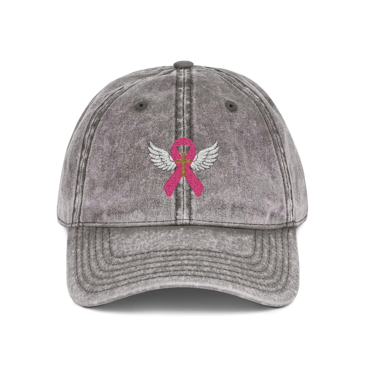 Embroidered Vintage Cap, Breast Cancer Awareness Hat with Angel Wings, Cancer Survivor Gift, Pink Ribbon Baseball Cap, Chemo Patient Gift,