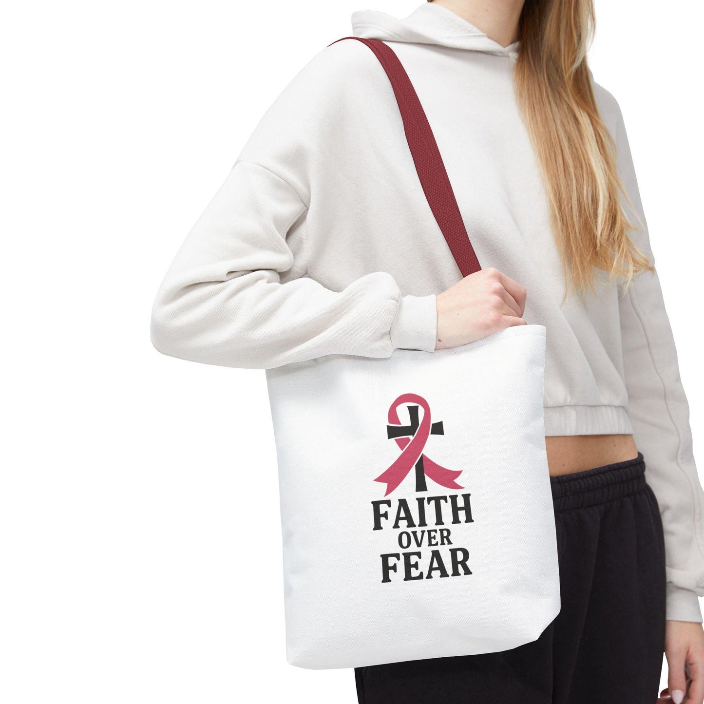 Faith Over Fear Tote Bag, Inspirational Gift for Cancer Awareness, Motivational Tote, Breast Cancer Support, Daily Use Bag