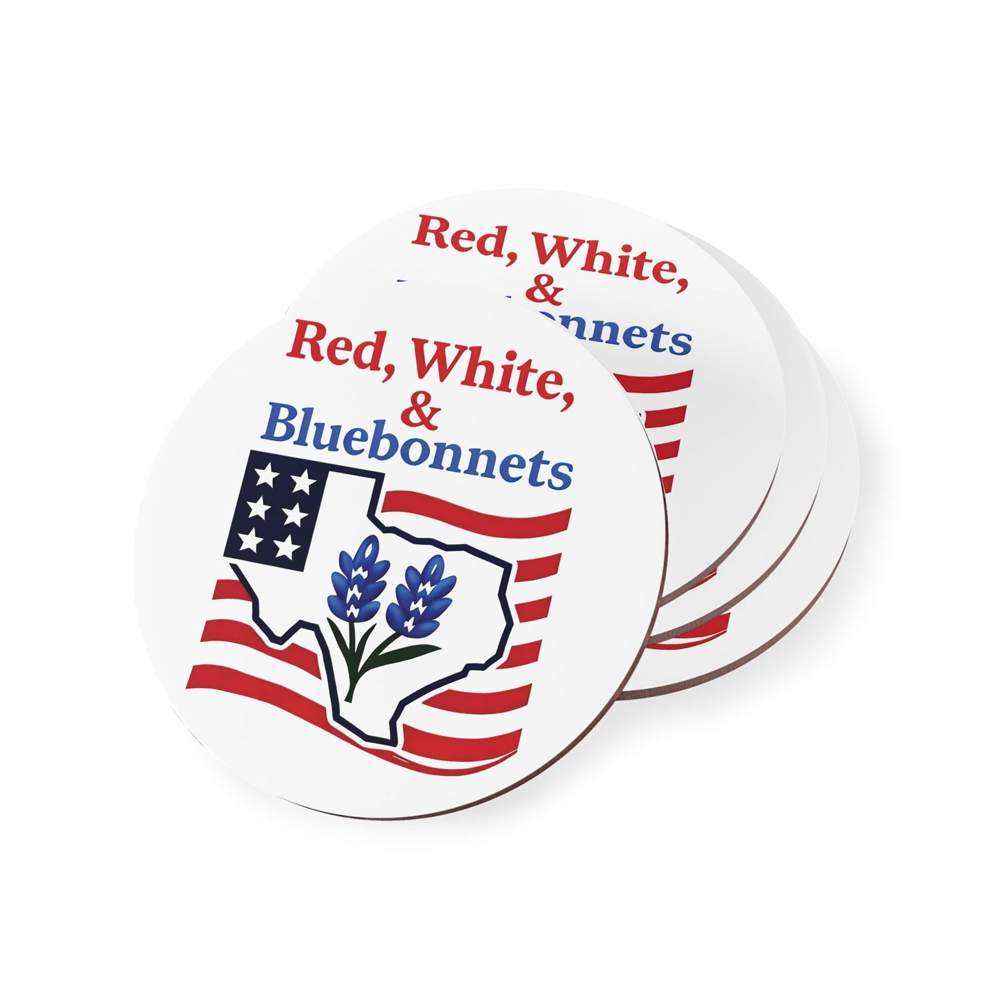 Patriotic Coasters, Independence Day Drink Coasters, Red White Bluebonnets Texas Theme Coasters, USA Flag Coaster Set, July 4th Decor