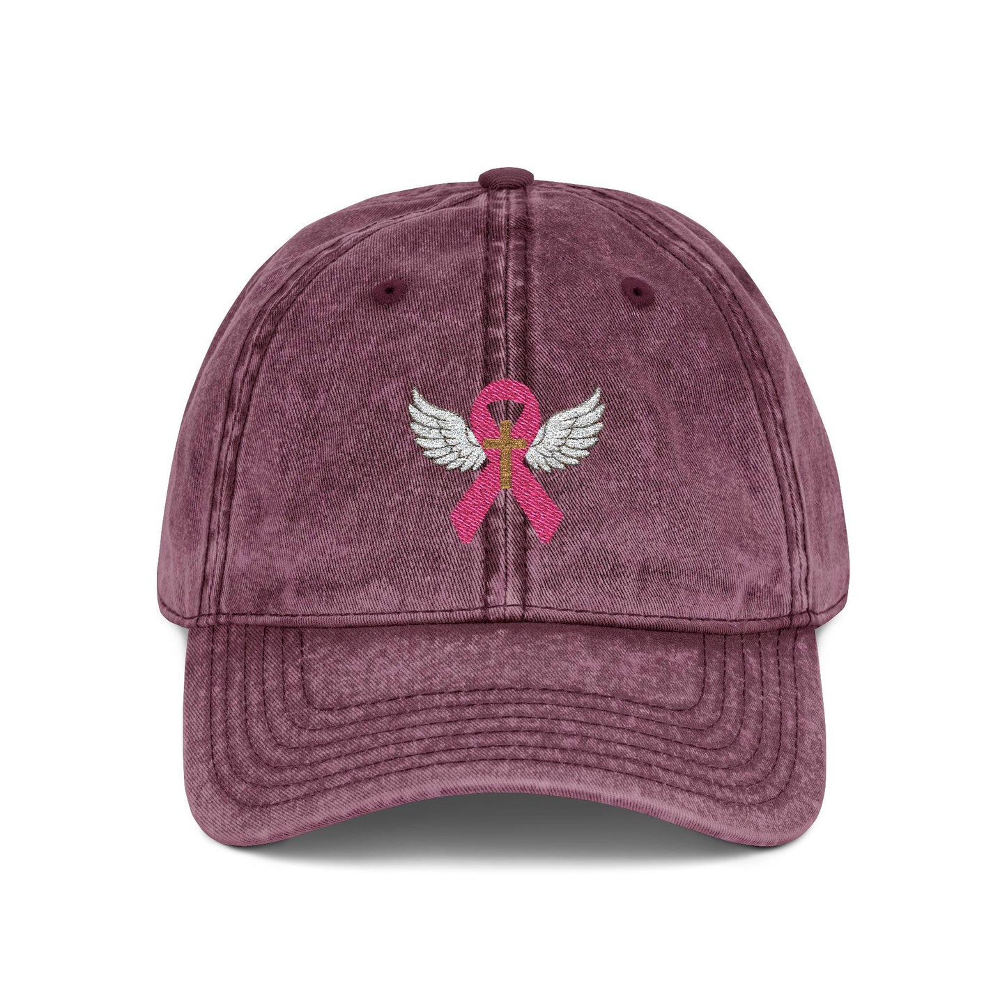 Embroidered Vintage Cap, Breast Cancer Awareness Hat with Angel Wings, Cancer Survivor Gift, Pink Ribbon Baseball Cap, Chemo Patient Gift,