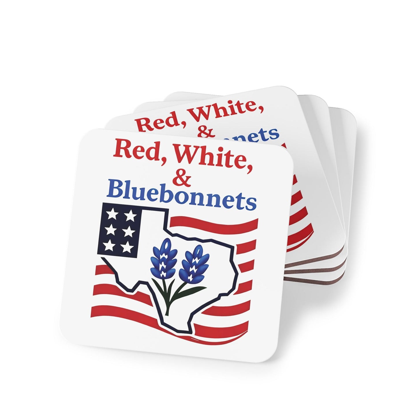 Patriotic Coasters, Independence Day Drink Coasters, Red White Bluebonnets Texas Theme Coasters, USA Flag Coaster Set, July 4th Decor
