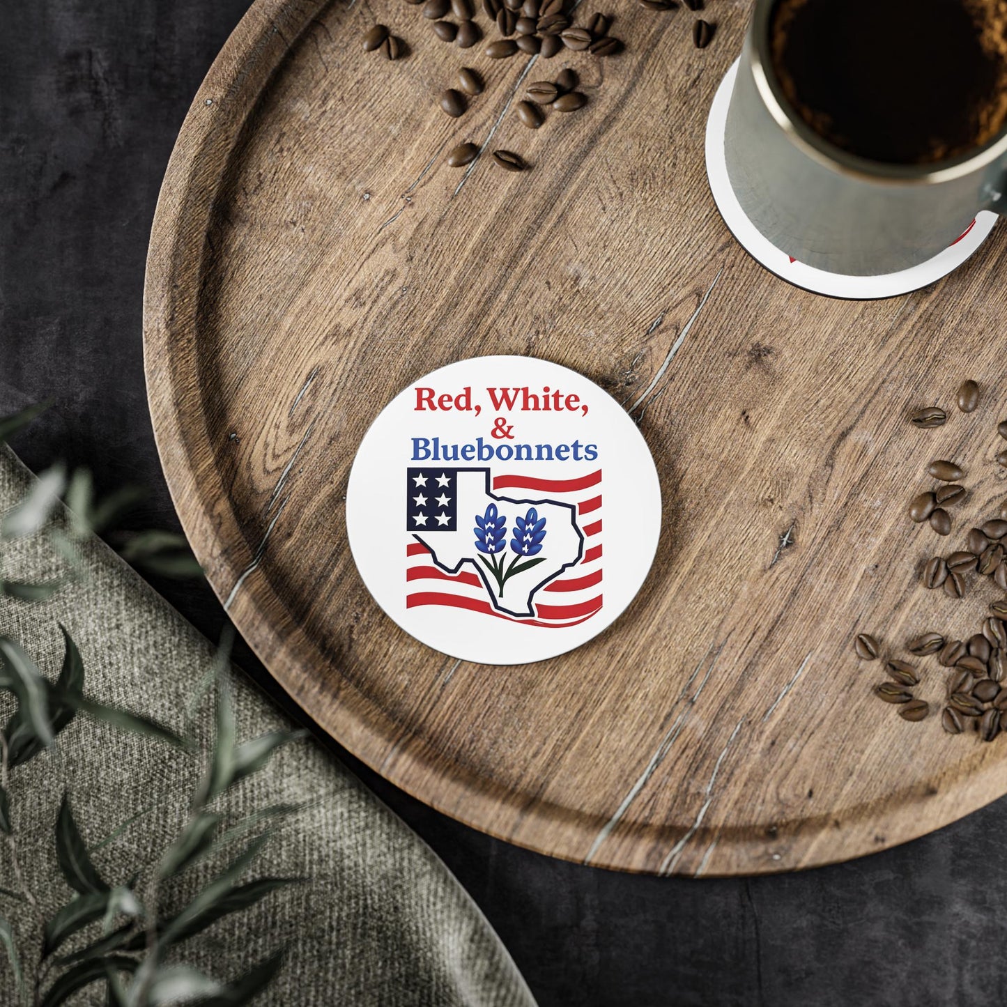 Patriotic Coasters, Independence Day Drink Coasters, Red White Bluebonnets Texas Theme Coasters, USA Flag Coaster Set, July 4th Decor