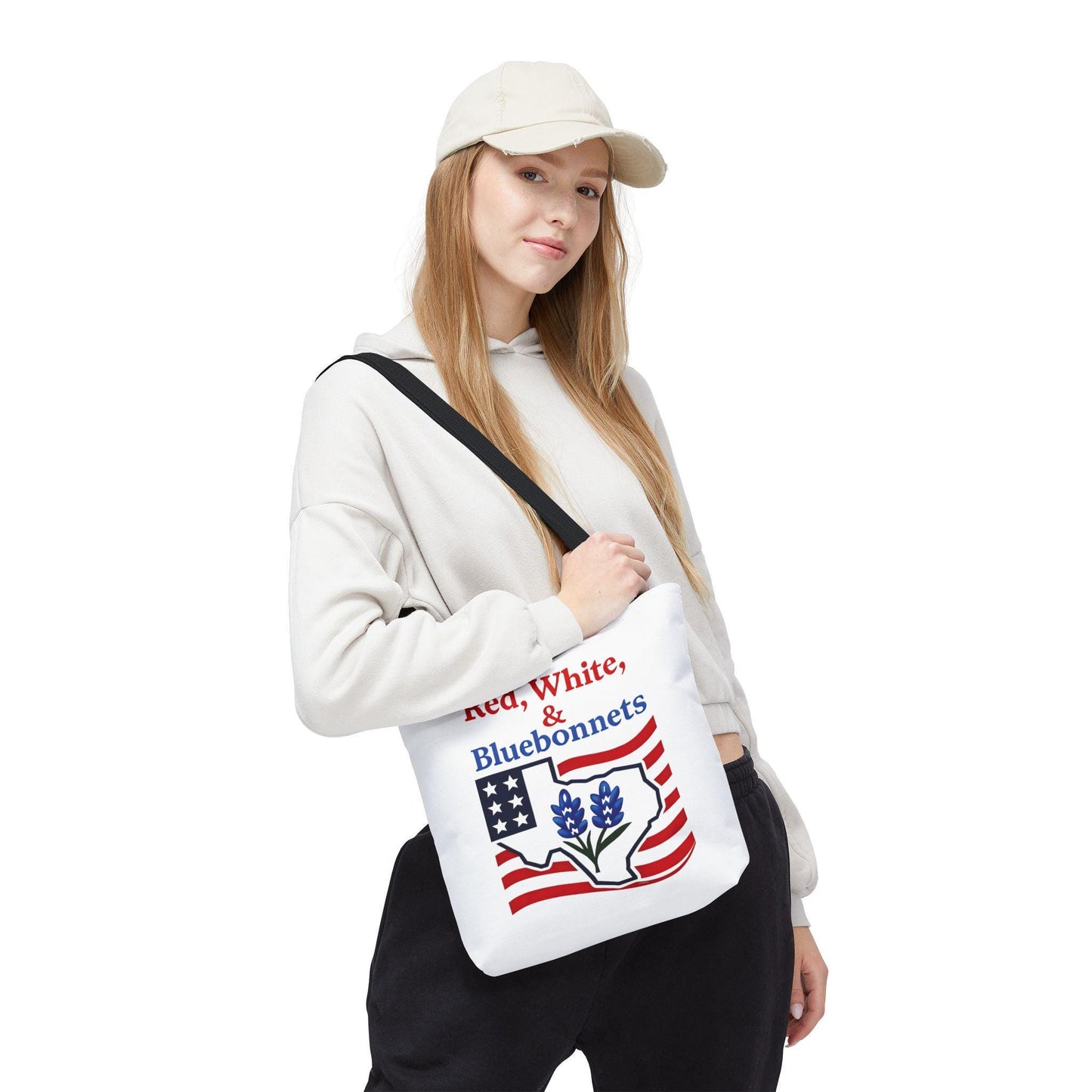 Texas Patriot Tote Bag, Red White and Bluebonnets, Independence Day Accessory, Summer Travel Bag, Gift for Texans, Stylish Grocery Tote