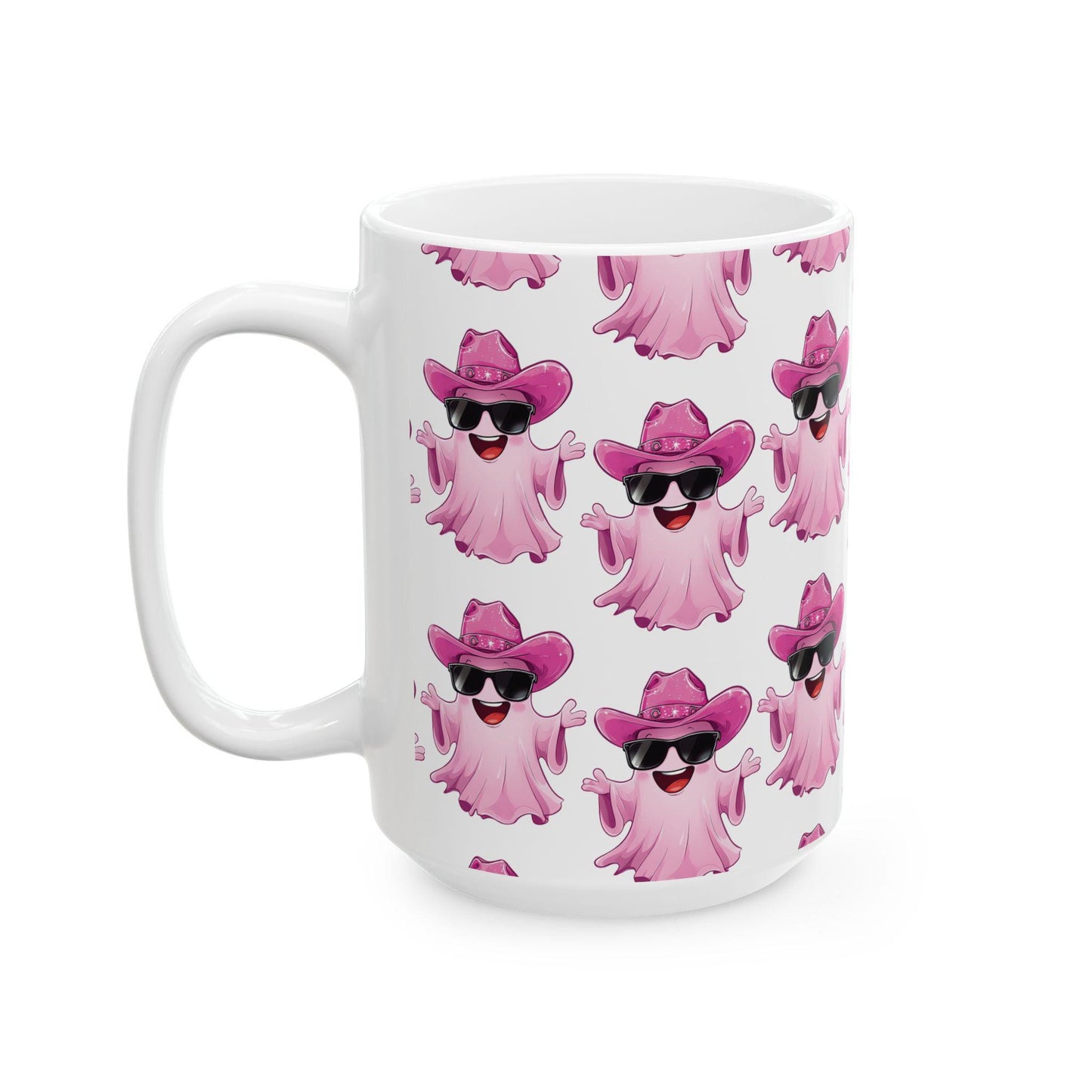 Playful Pink Ghost Mug - Fun Coffee Cup for Halloween Parties, Gifts, or Daily Use, 11oz, 15oz