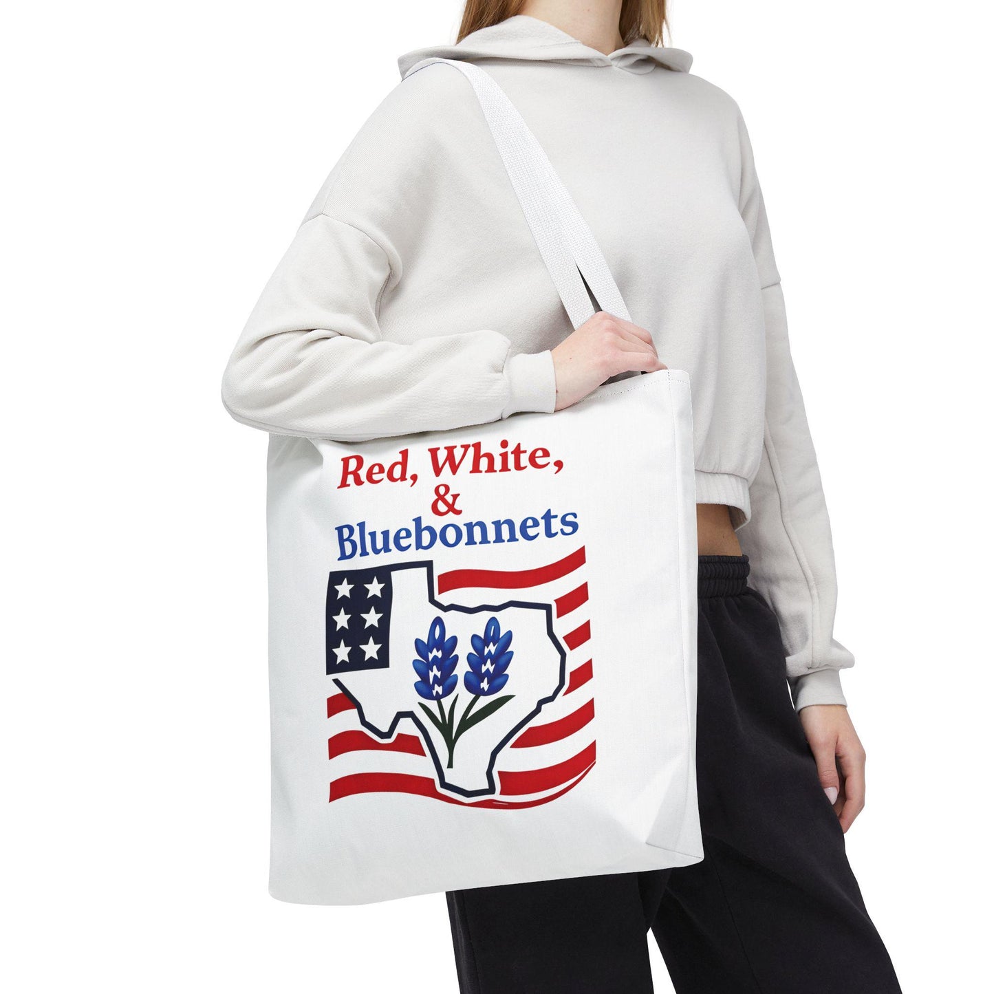 Texas Patriot Tote Bag, Red White and Bluebonnets, Independence Day Accessory, Summer Travel Bag, Gift for Texans, Stylish Grocery Tote