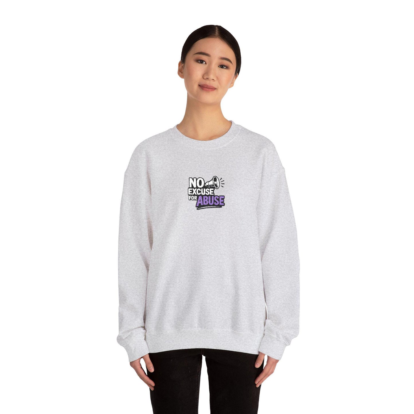 Embroidered Awareness Sweatshirt - Unisex Heavy Blend™ Crewneck Sweatshirt, Domestic Violence Support Jumper, No Excuse For Abuse