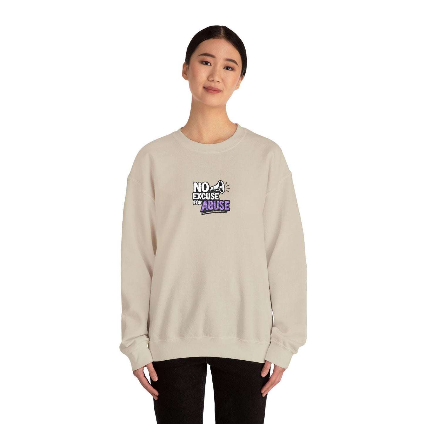 Embroidered Awareness Sweatshirt - Unisex Heavy Blend™ Crewneck Sweatshirt, Domestic Violence Support Jumper, No Excuse For Abuse