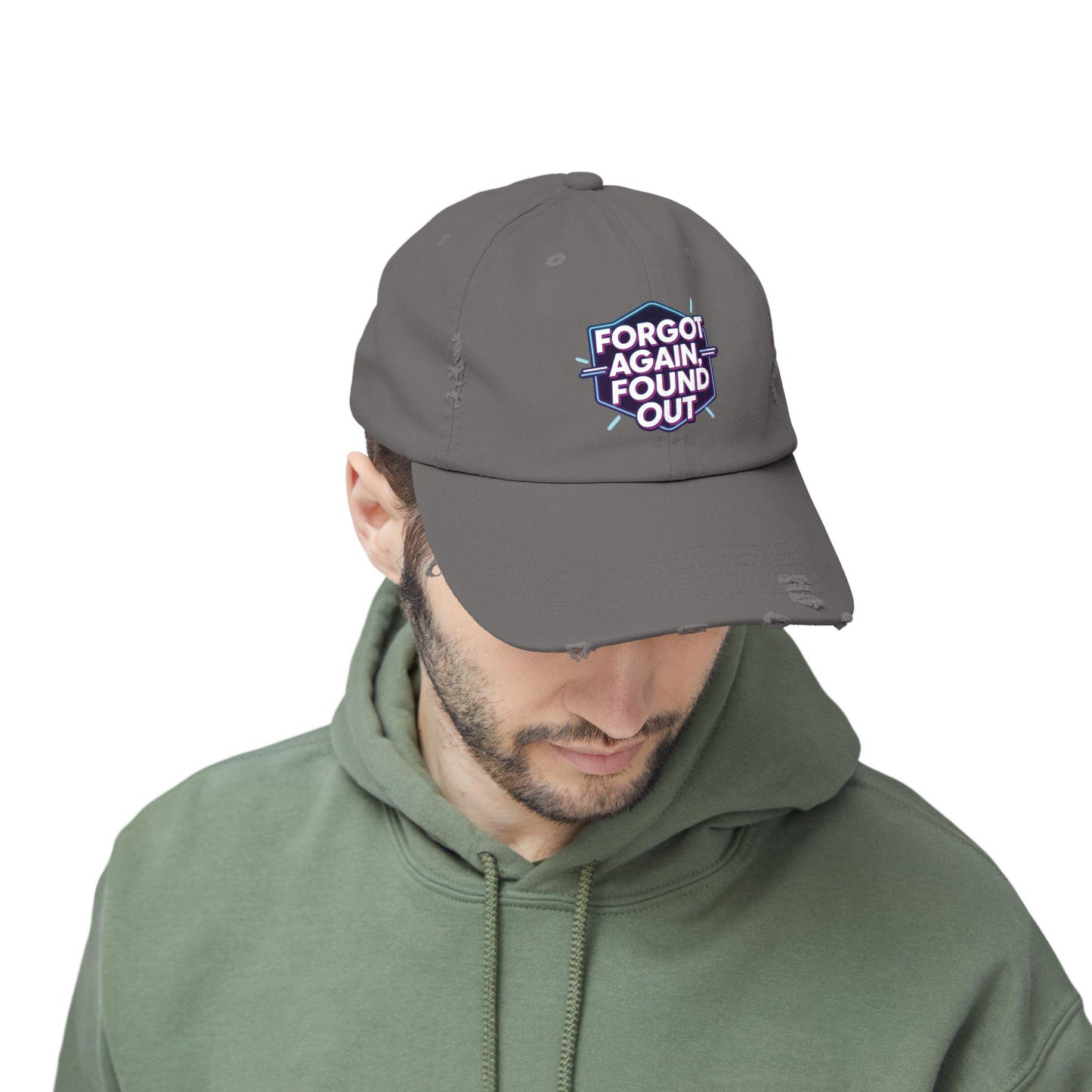 Distressed Cotton Cap: 'Forgot Again, Found Out' - Trendy Unisex Hat