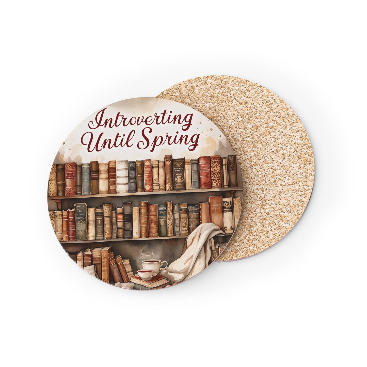 Book Lover Coasters: 'Introverting Until Spring' - Cozy Home Decor