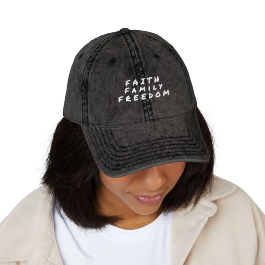 Vintage Embroidered Cap: Faith Family Freedom Cotton Twill Hat