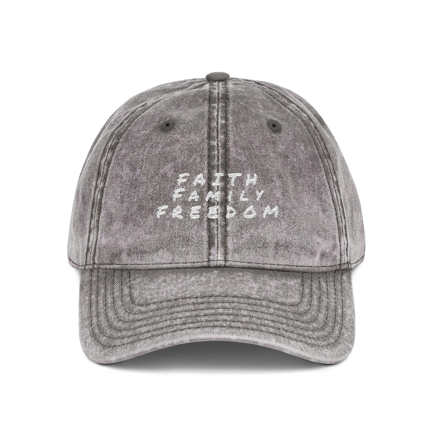 Vintage Embroidered Cap: Faith Family Freedom Cotton Twill Hat
