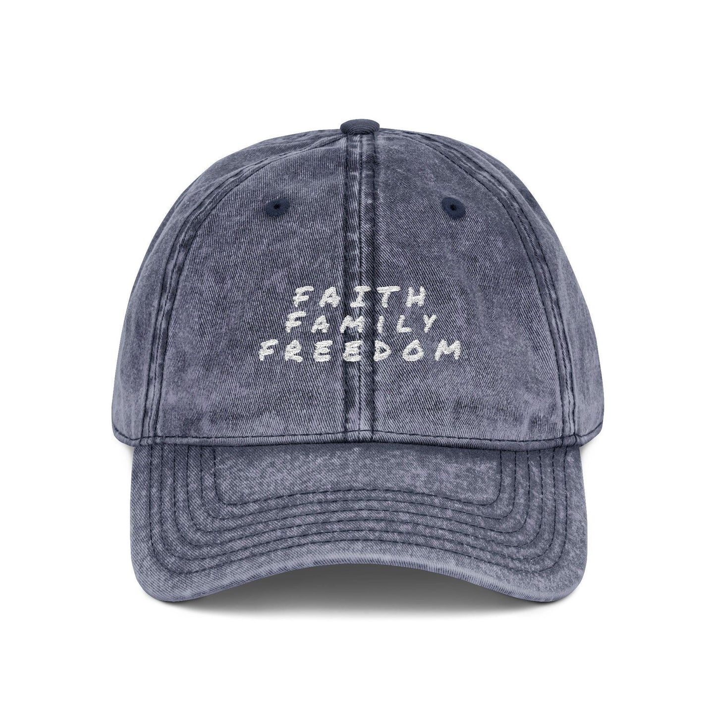 Vintage Embroidered Cap: Faith Family Freedom Cotton Twill Hat
