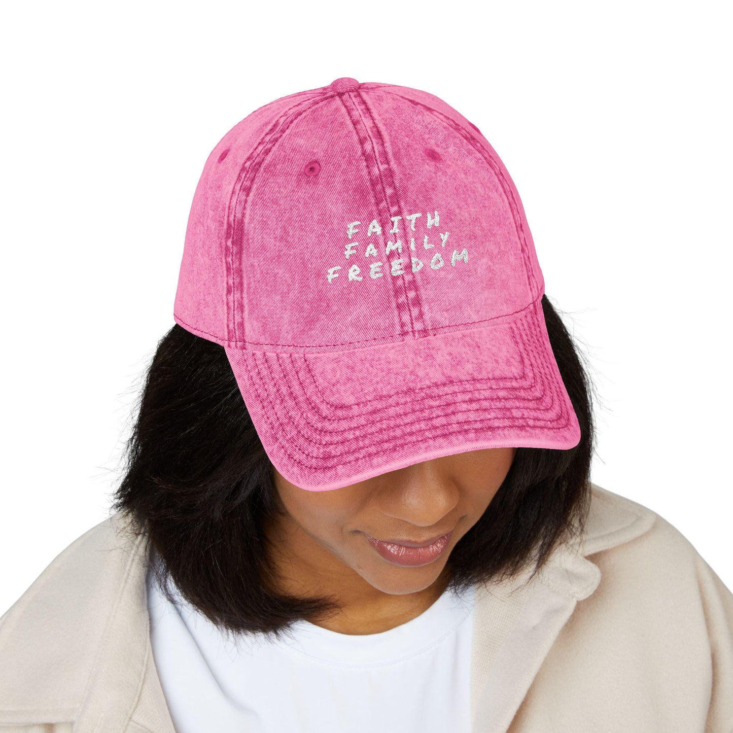Vintage Embroidered Cap: Faith Family Freedom Cotton Twill Hat