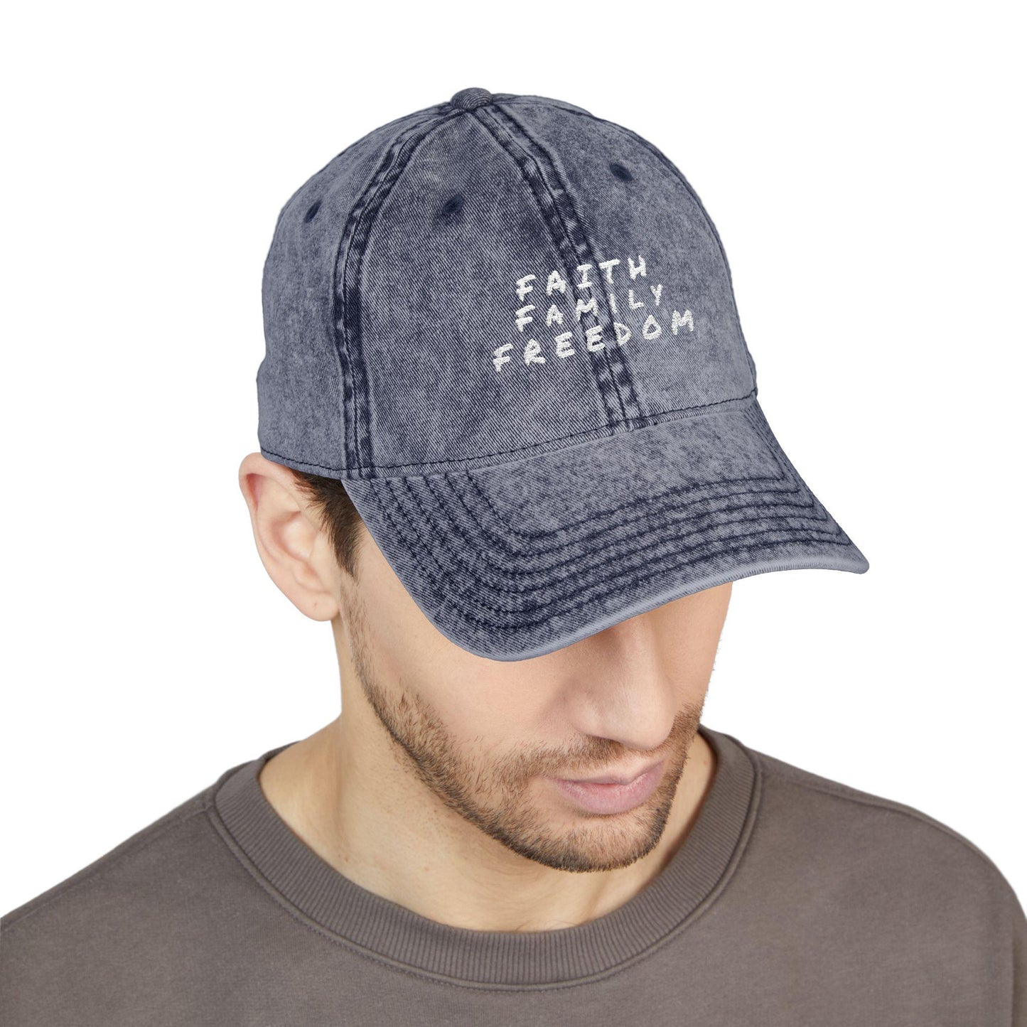 Vintage Embroidered Cap: Faith Family Freedom Cotton Twill Hat