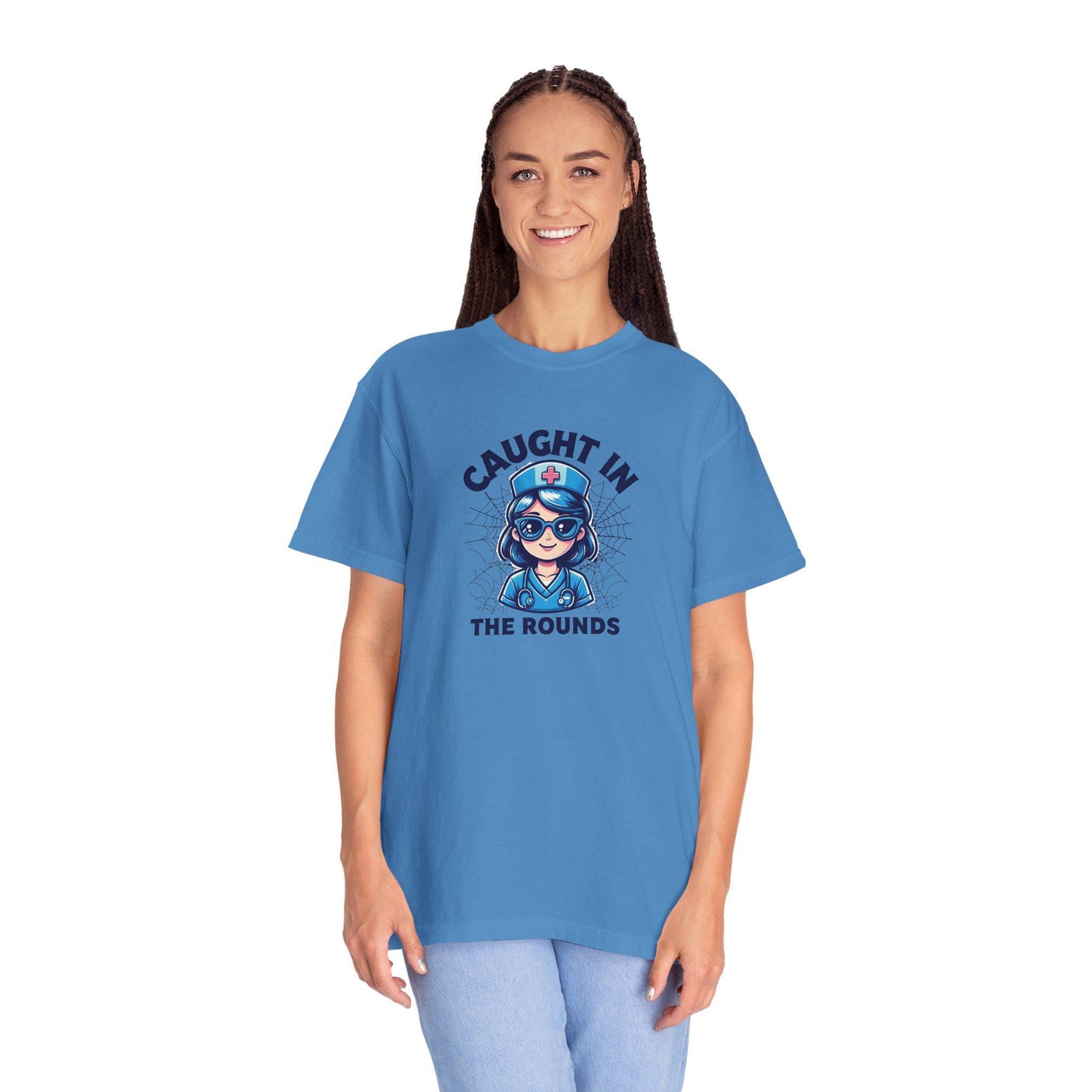 Nurse Humor T-Shirt: "Caught in the Rounds" - Medical Apparel