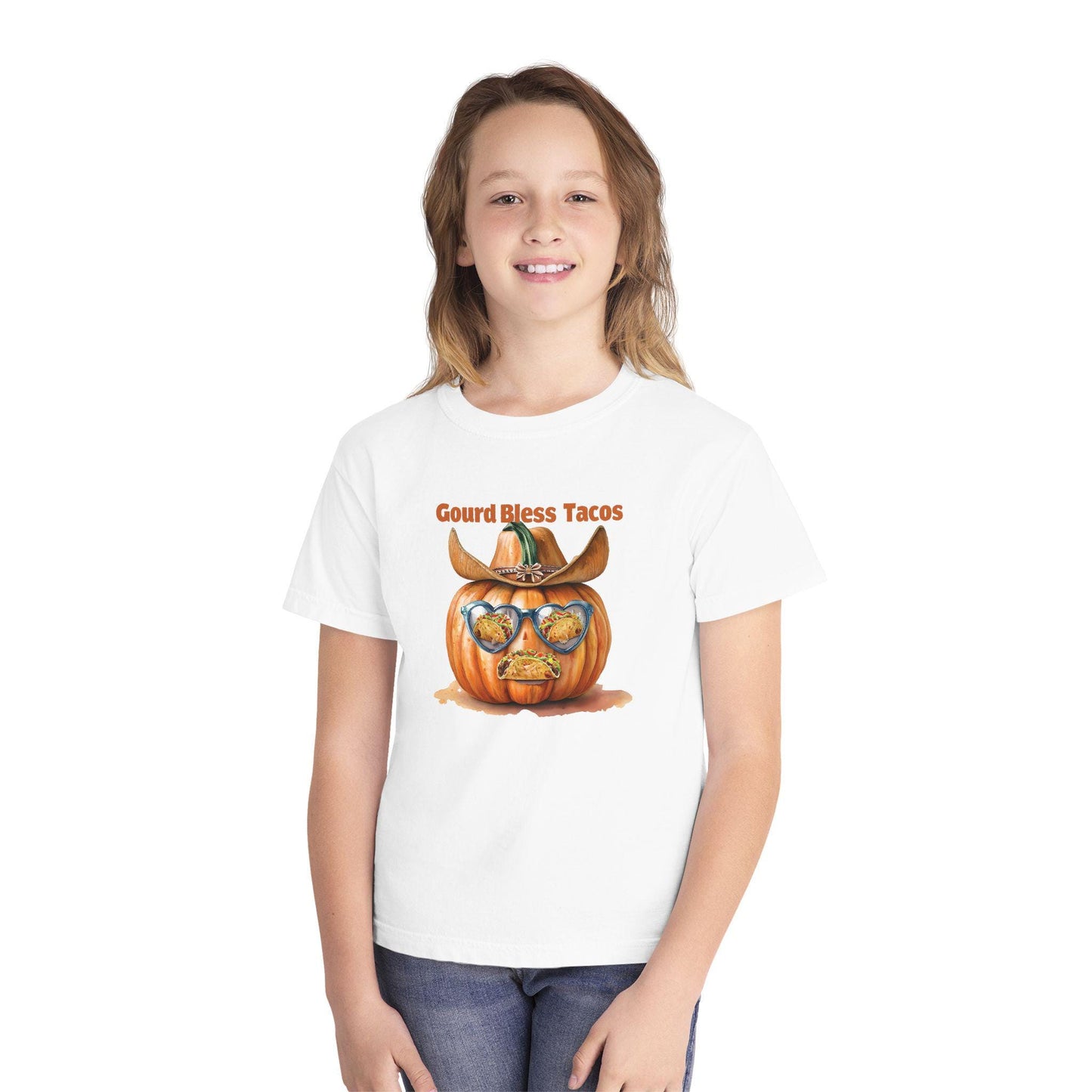 Gourd Bless Tacos Youth Tee: Whimsical Fall Halloween Shirt