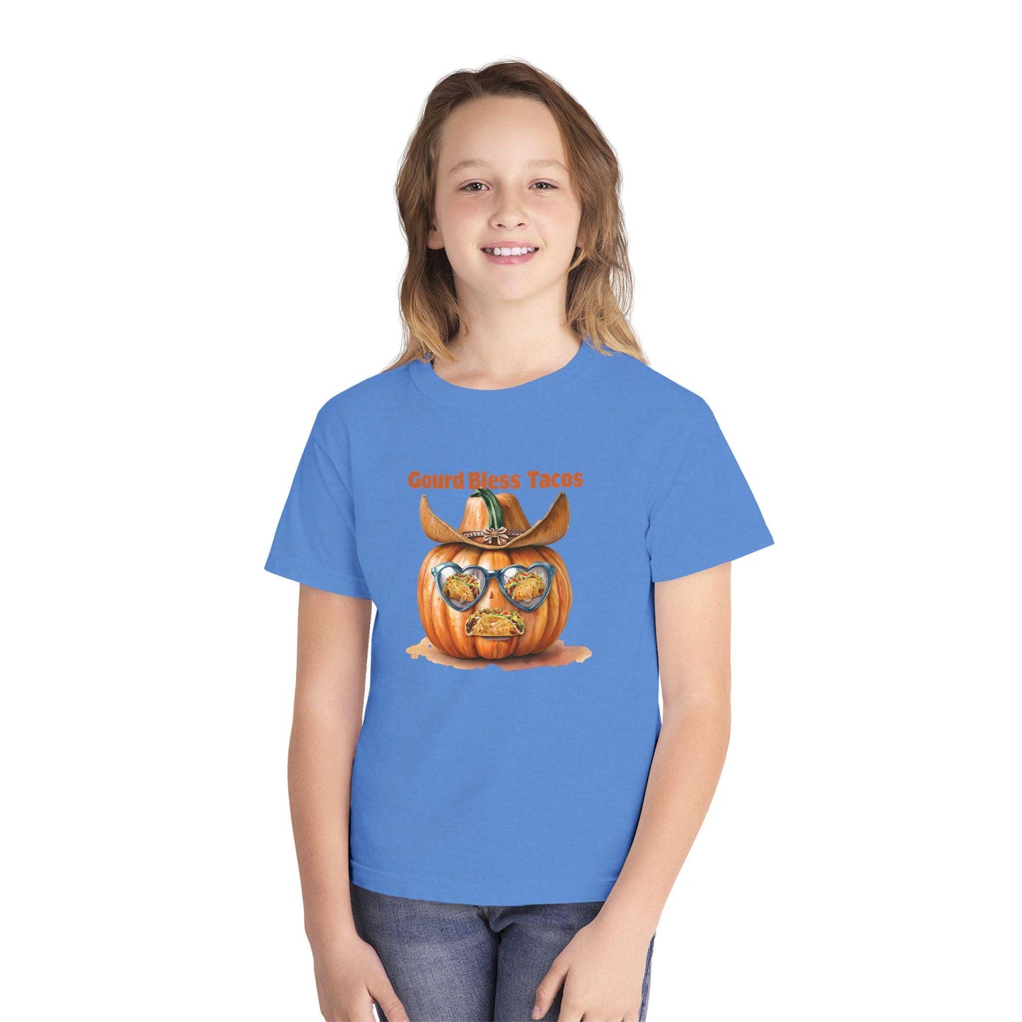 Gourd Bless Tacos Youth Tee: Whimsical Fall Halloween Shirt