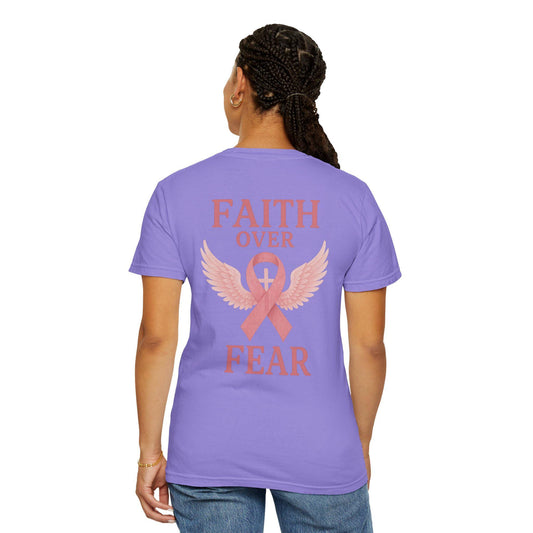 Faith Over Fear Angel Wings T-shirt, Breast Cancer Awareness Tee, Unisex Shirt, Religious Gift, Inspirational Clothing