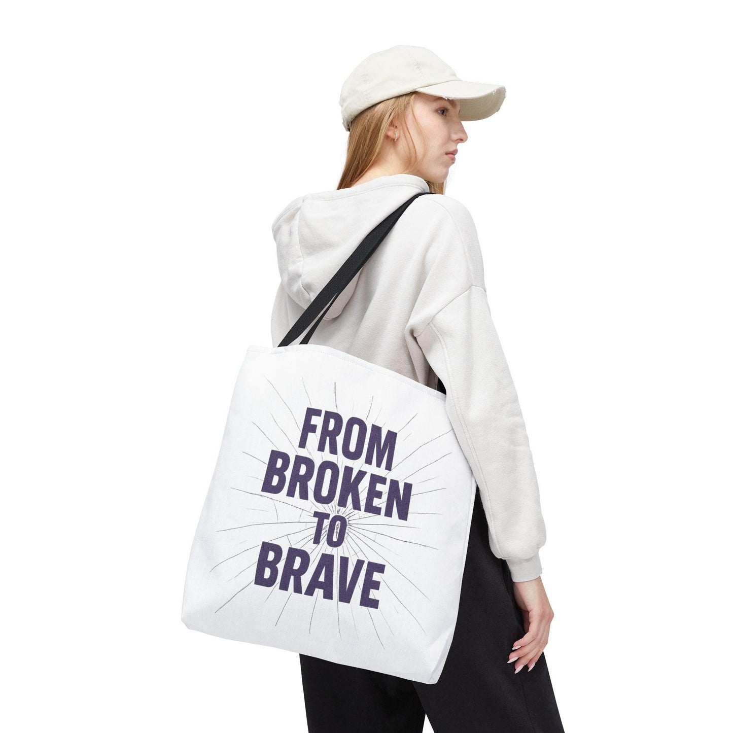 Inspirational Tote Bag - From Broken to Brave, Motivational Gift, Everyday Use, Reusable Shopping, Travel Bag, Mental Health Support