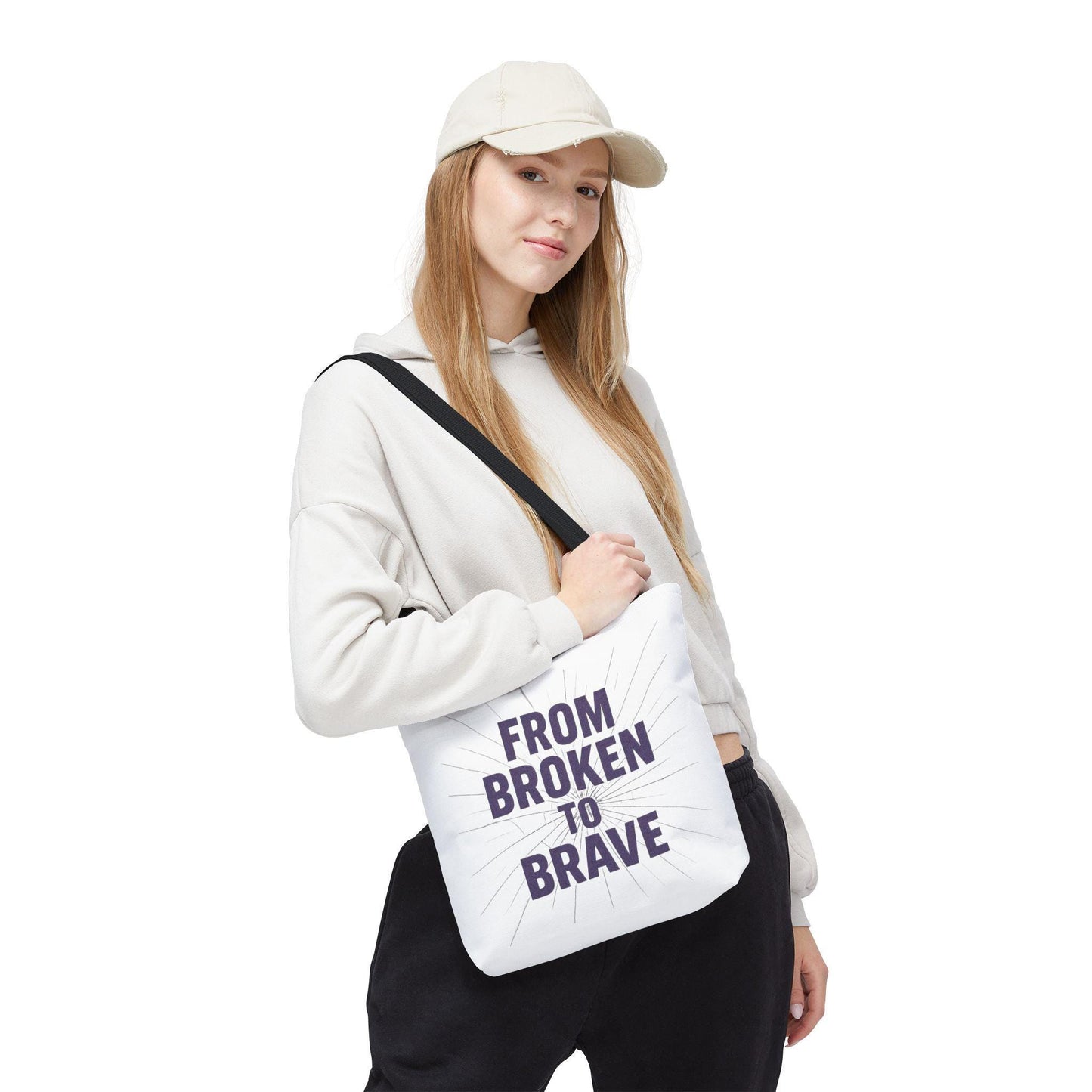 Inspirational Tote Bag - From Broken to Brave, Motivational Gift, Everyday Use, Reusable Shopping, Travel Bag, Mental Health Support