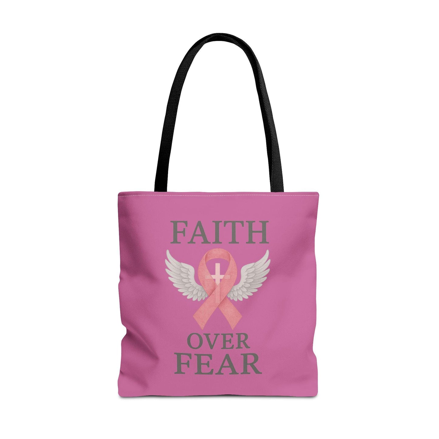 Faith Over Fear Tote Bag - Inspirational, Pink Ribbon, Breast Cancer Awareness, Motivational Gift, Everyday Use