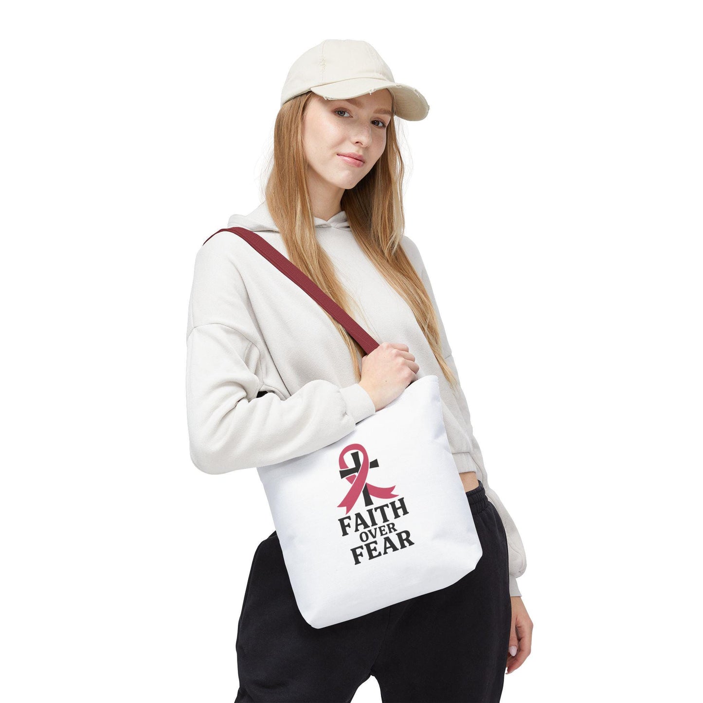 Faith Over Fear Tote Bag, Inspirational Gift for Cancer Awareness, Motivational Tote, Breast Cancer Support, Daily Use Bag