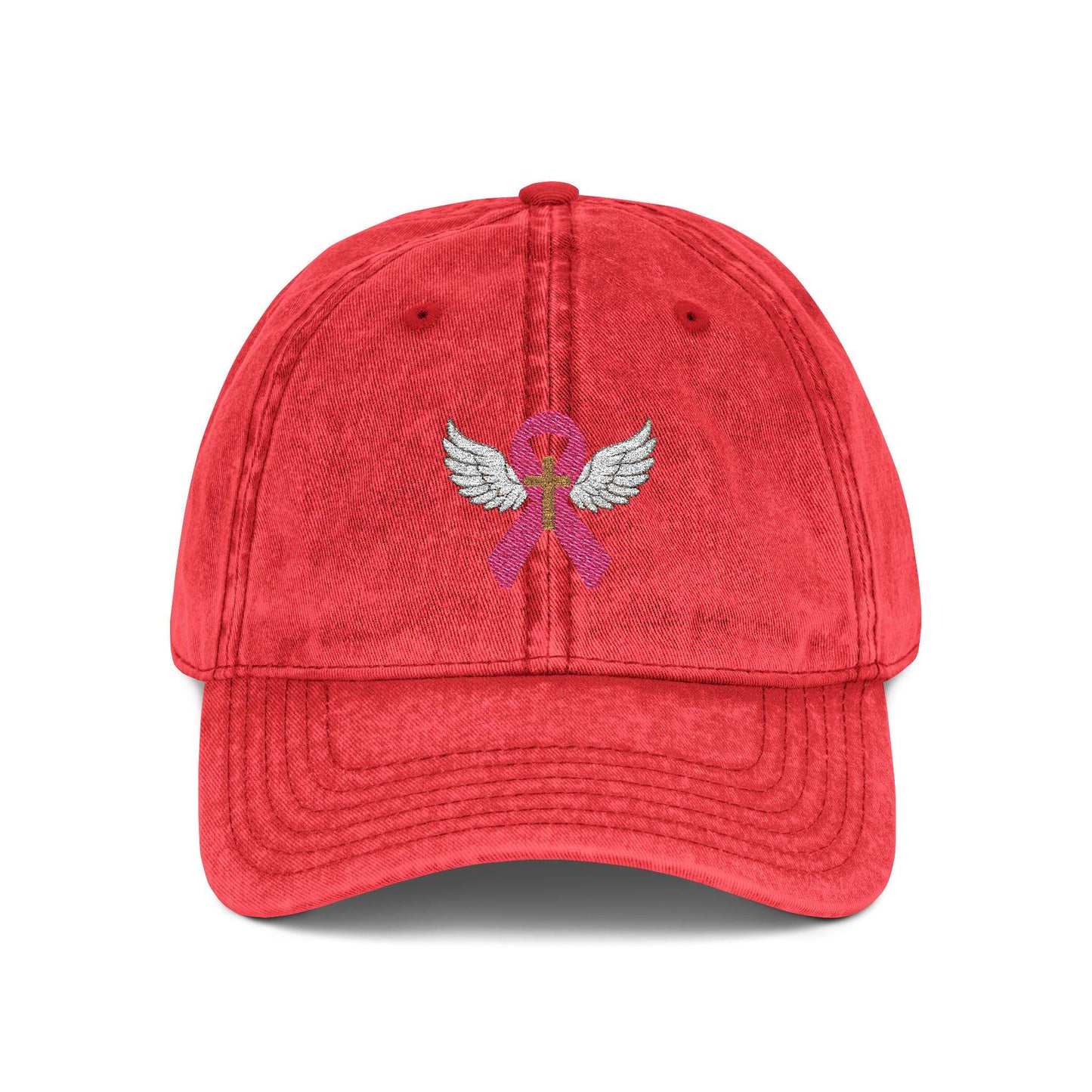 Embroidered Vintage Cap, Breast Cancer Awareness Hat with Angel Wings, Cancer Survivor Gift, Pink Ribbon Baseball Cap, Chemo Patient Gift,
