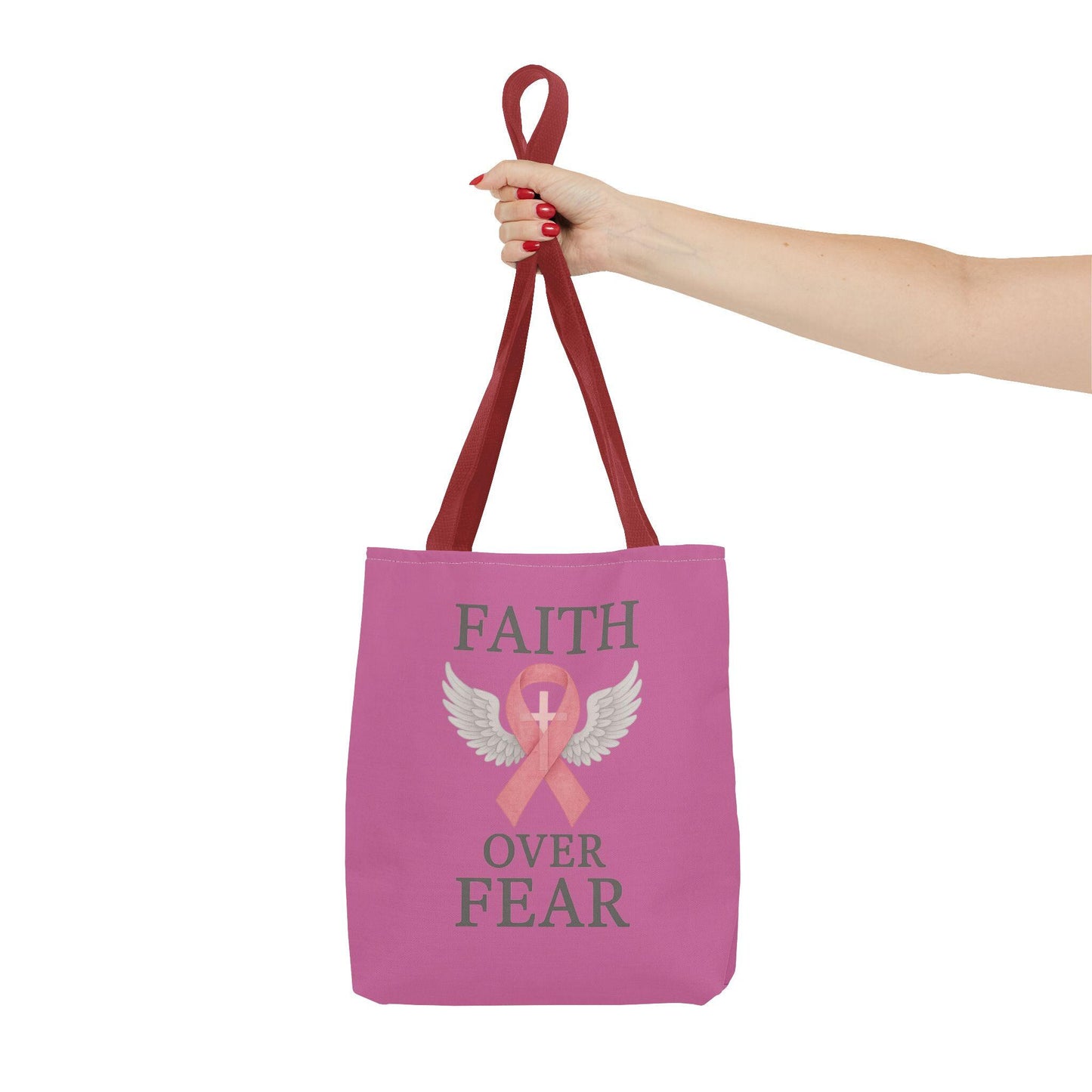 Faith Over Fear Tote Bag - Inspirational, Pink Ribbon, Breast Cancer Awareness, Motivational Gift, Everyday Use