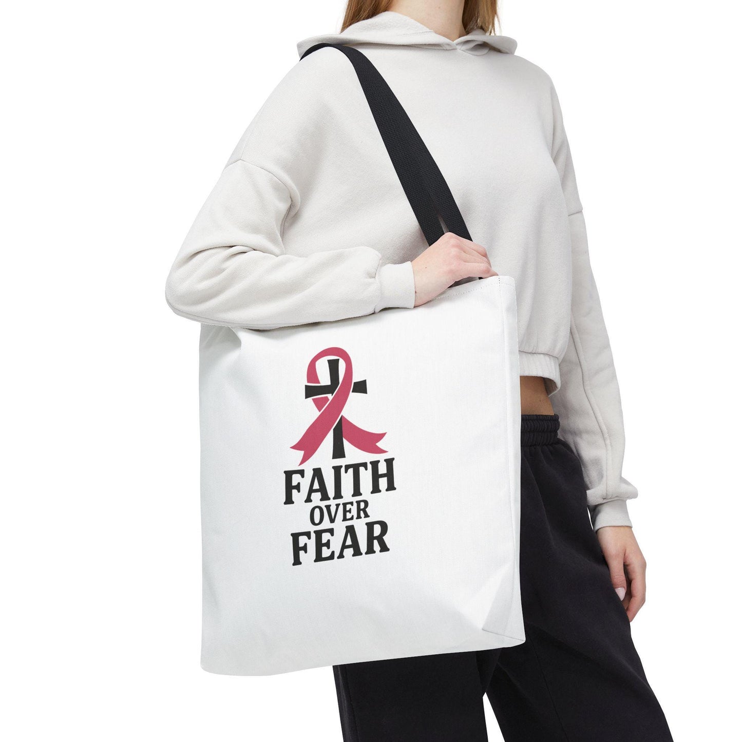 Faith Over Fear Tote Bag, Inspirational Gift for Cancer Awareness, Motivational Tote, Breast Cancer Support, Daily Use Bag