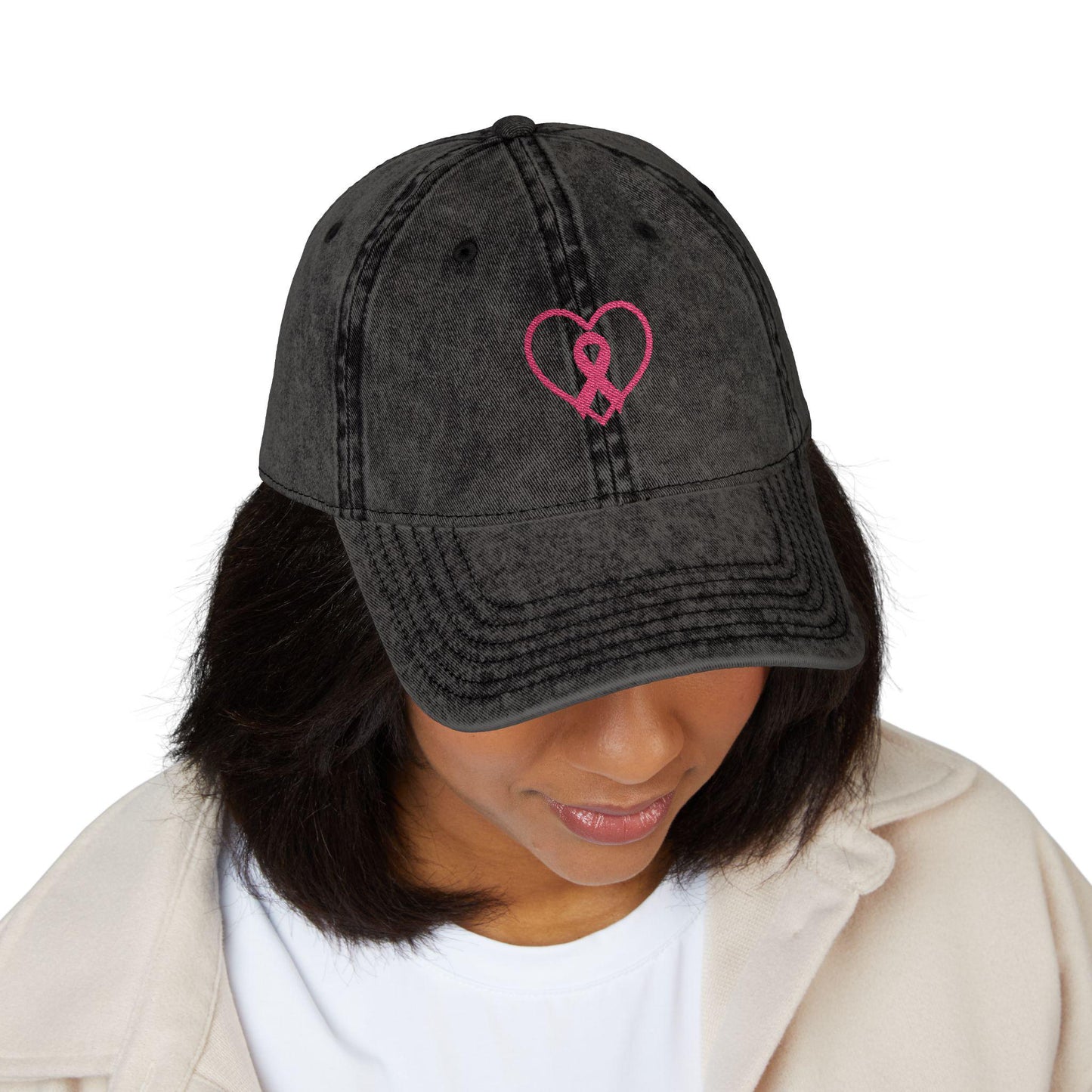 Embroidered Vintage Cap, Breast Cancer Awareness Hat, Pink Ribbon Baseball Cap, Cancer Support Gift, Retro Cancer Survivor Cap