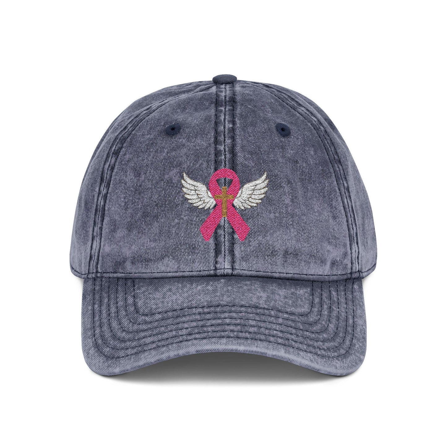 Embroidered Vintage Cap, Breast Cancer Awareness Hat with Angel Wings, Cancer Survivor Gift, Pink Ribbon Baseball Cap, Chemo Patient Gift,