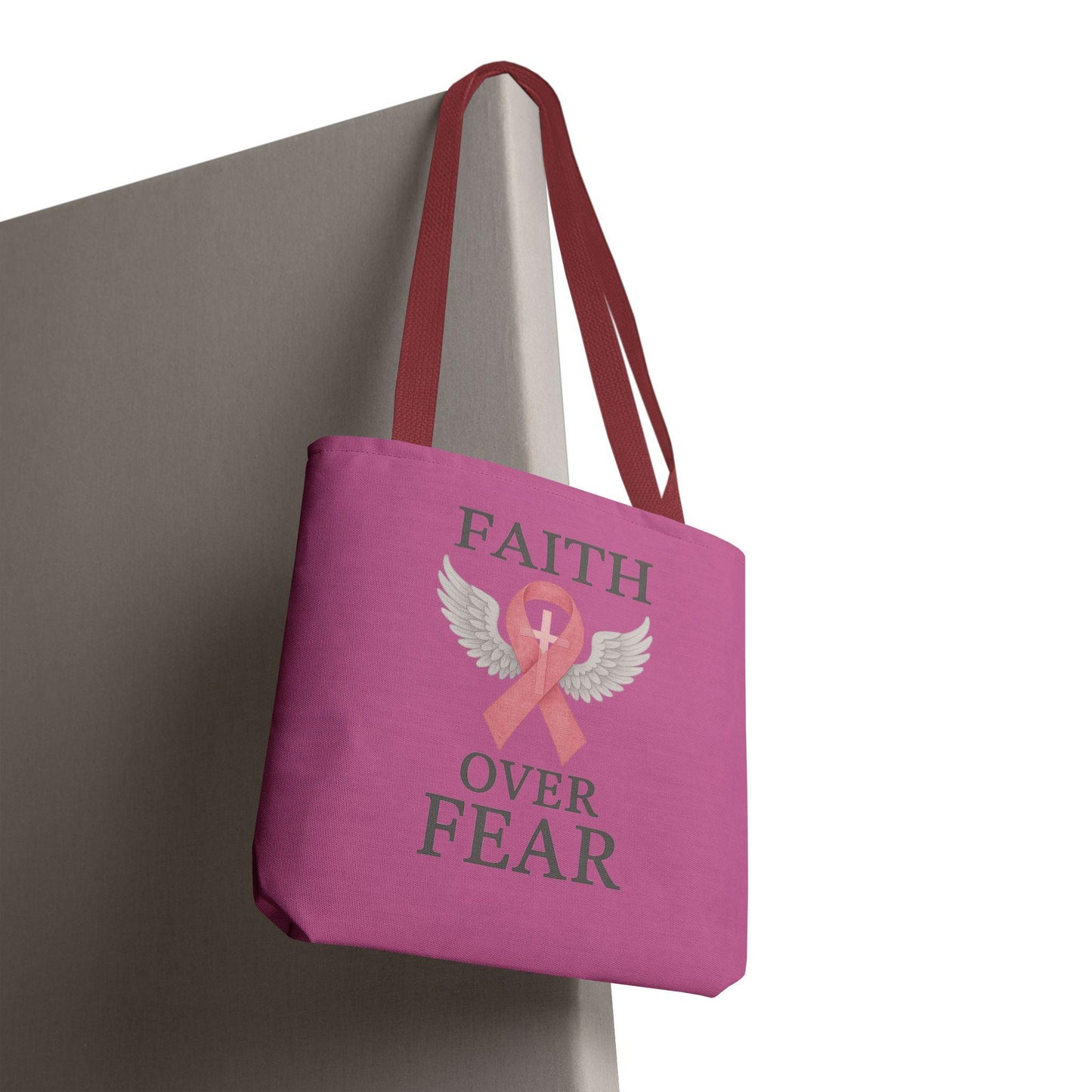 Faith Over Fear Tote Bag - Inspirational, Pink Ribbon, Breast Cancer Awareness, Motivational Gift, Everyday Use