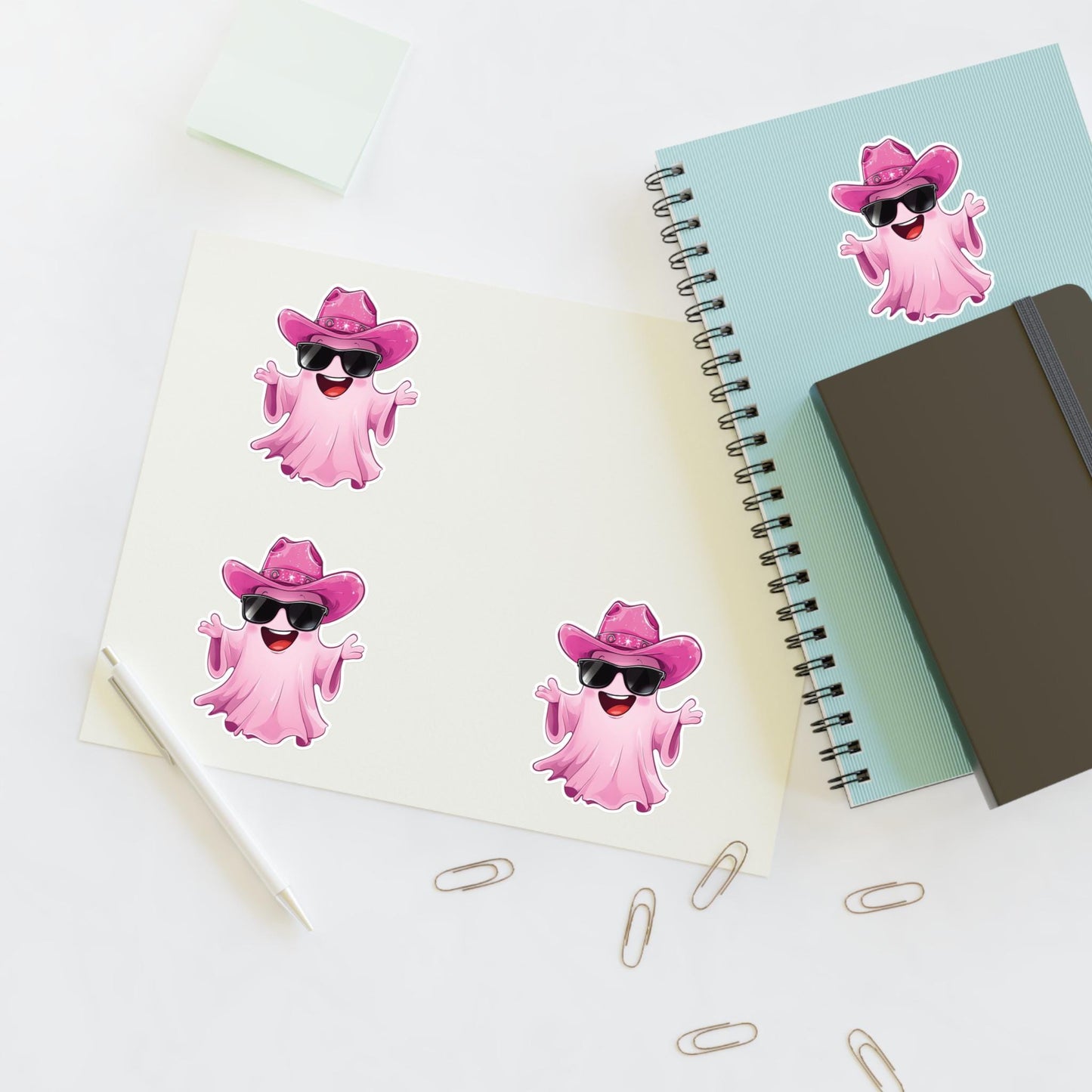 Pink Cowgirl Ghost Sticker Sheets - Funny Western Cowgirl Design, Decorative Vinyl Stickers, Laptop Decals, Planner Accessories, Scrapbook