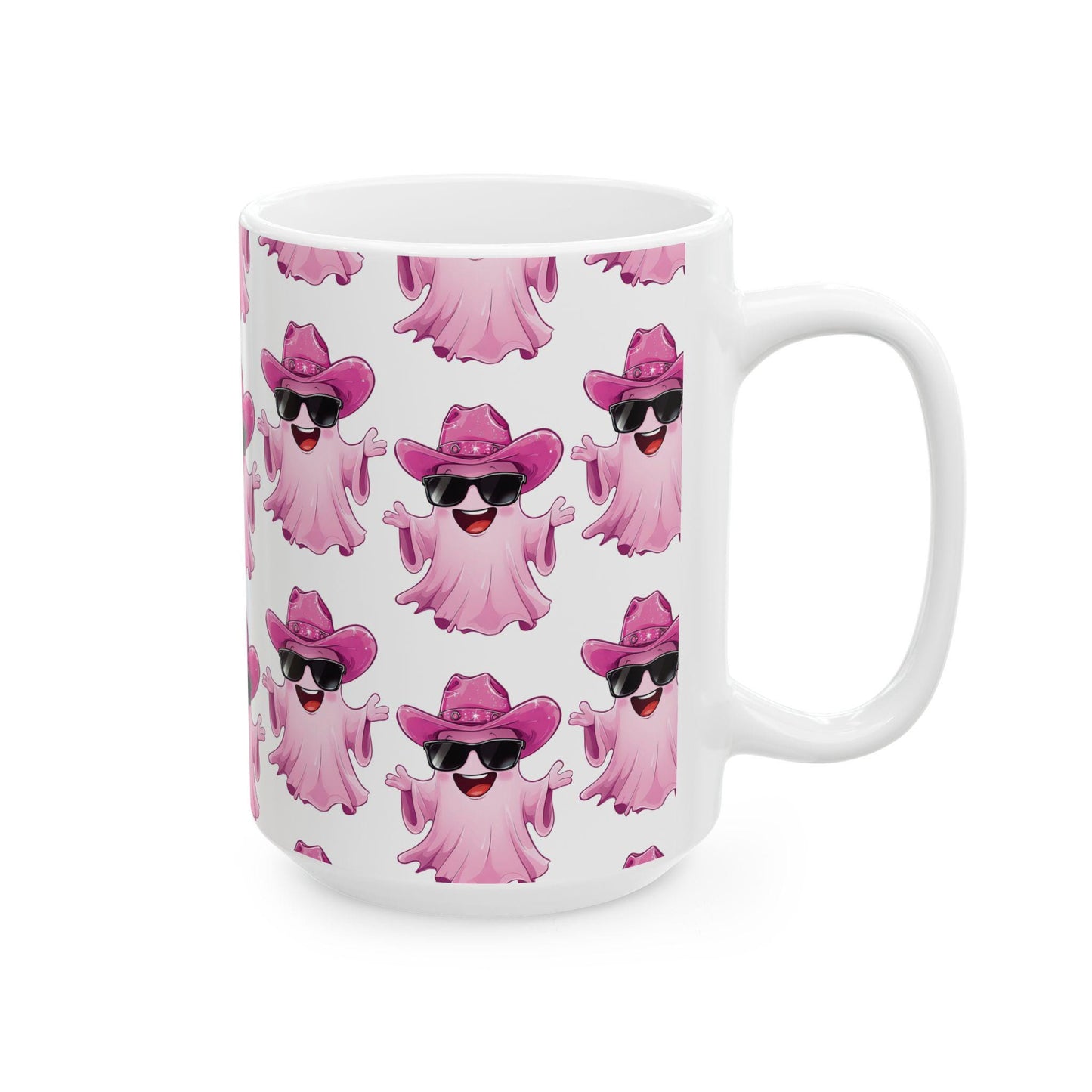 Playful Pink Ghost Mug - Fun Coffee Cup for Halloween Parties, Gifts, or Daily Use, 11oz, 15oz