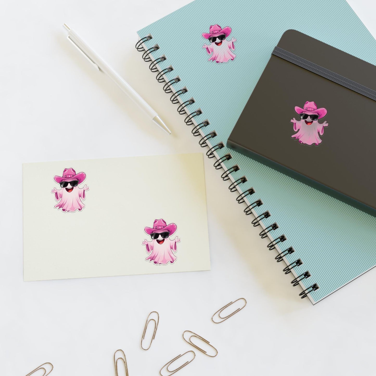 Pink Cowgirl Ghost Sticker Sheets - Funny Western Cowgirl Design, Decorative Vinyl Stickers, Laptop Decals, Planner Accessories, Scrapbook