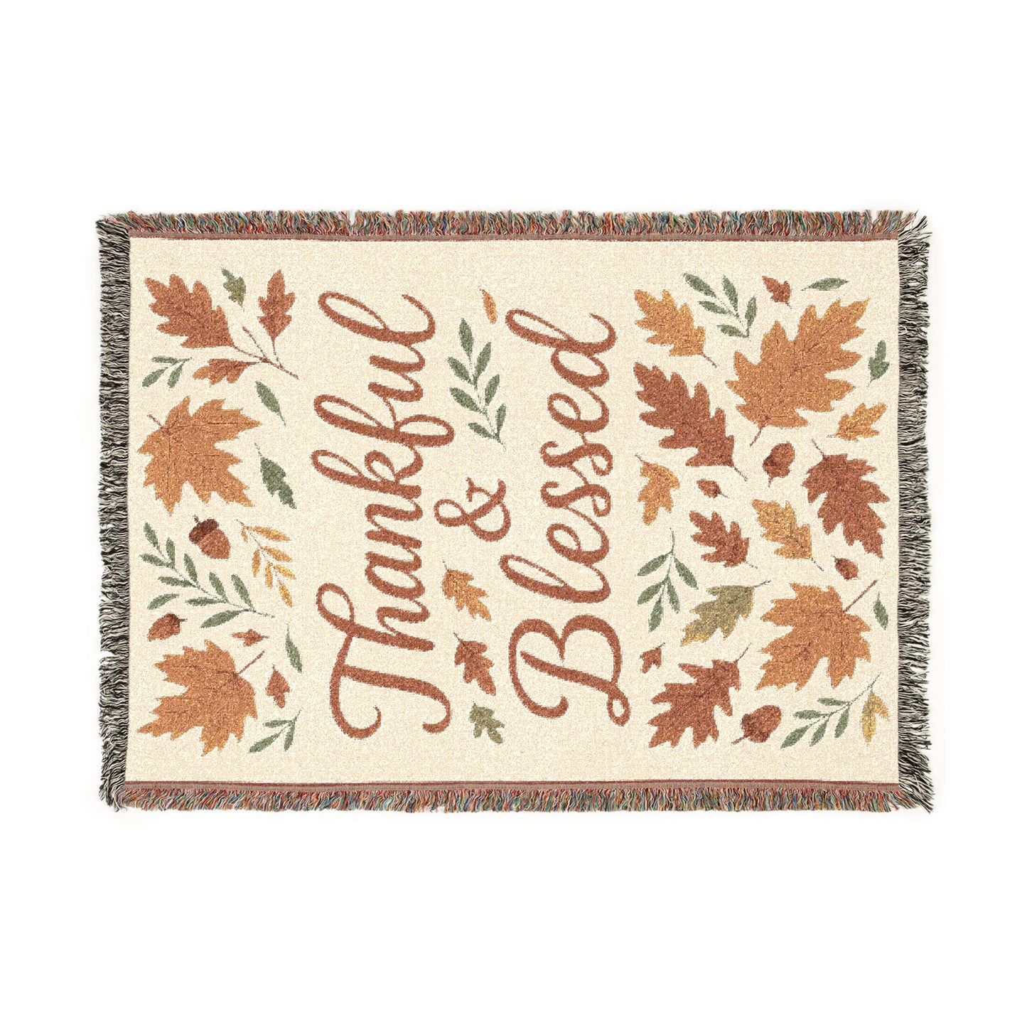 Cozy Woven Blanket, Thankful & Blessed Throw, Autumn Home Decor, Gift for Thanksgiving, Boho Style Blanket, Cozy Living Room Accessory