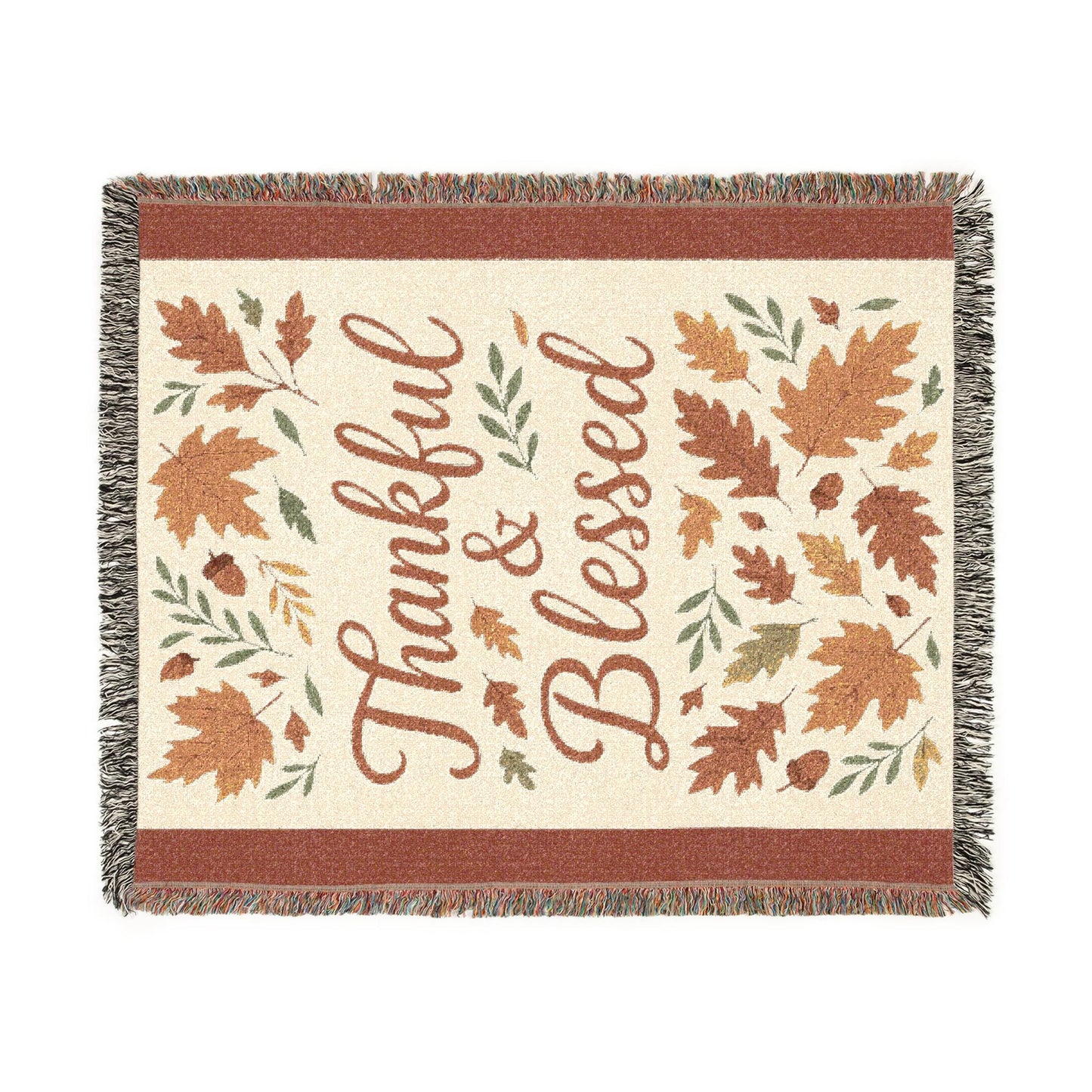 Cozy Woven Blanket, Thankful & Blessed Throw, Autumn Home Decor, Gift for Thanksgiving, Boho Style Blanket, Cozy Living Room Accessory
