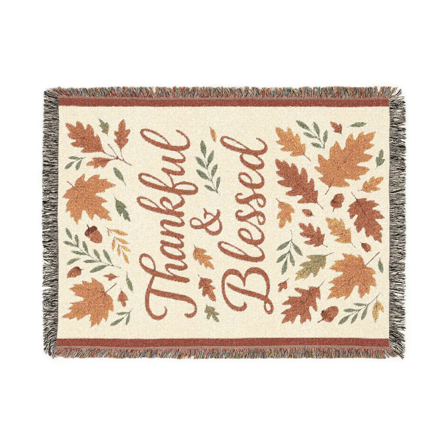 Cozy Woven Blanket, Thankful & Blessed Throw, Autumn Home Decor, Gift for Thanksgiving, Boho Style Blanket, Cozy Living Room Accessory