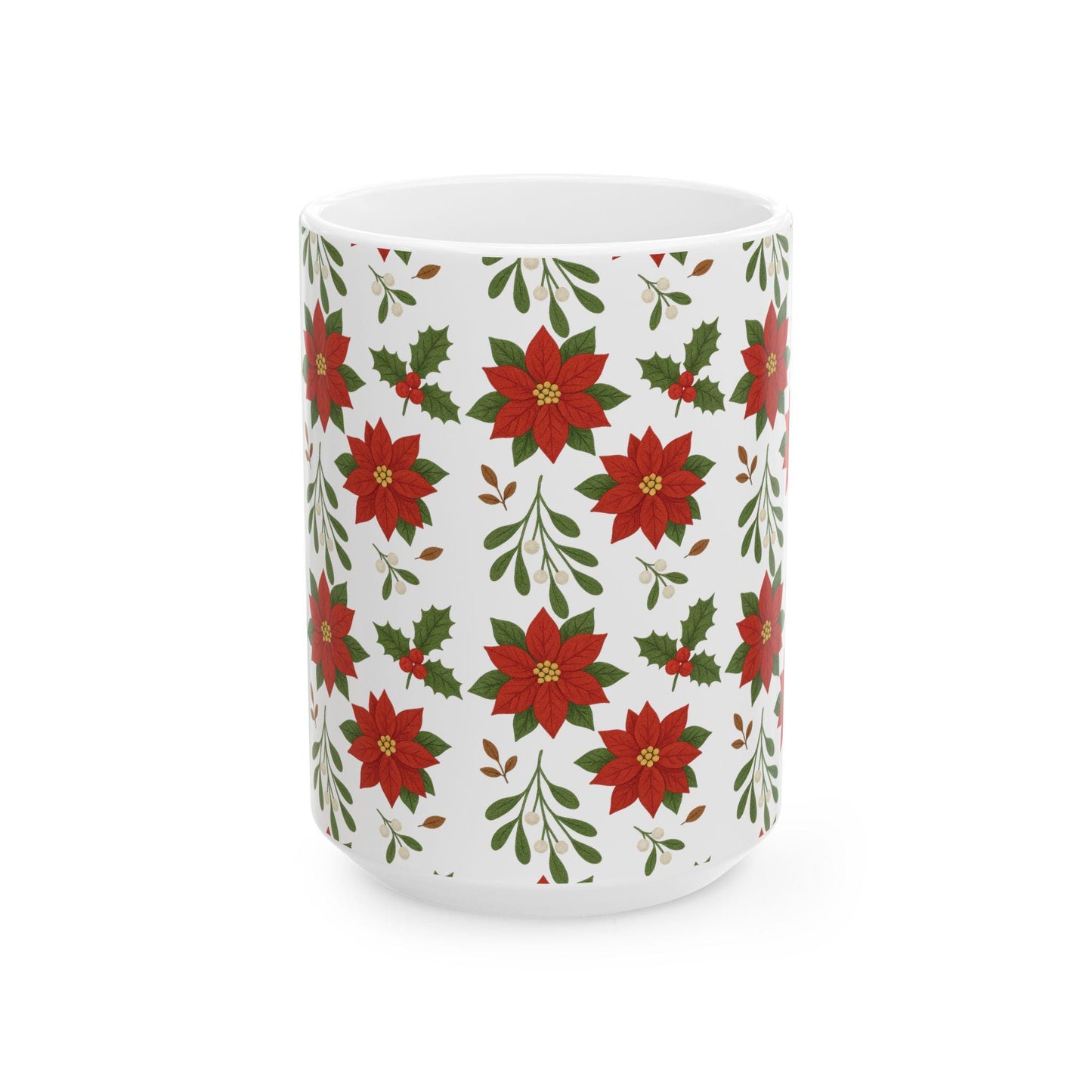 Festive Poinsettia Ceramic Mug | Holiday Coffee Cup, Christmas Gift, Flower Mug, Seasonal Drinkware, Winter Decor