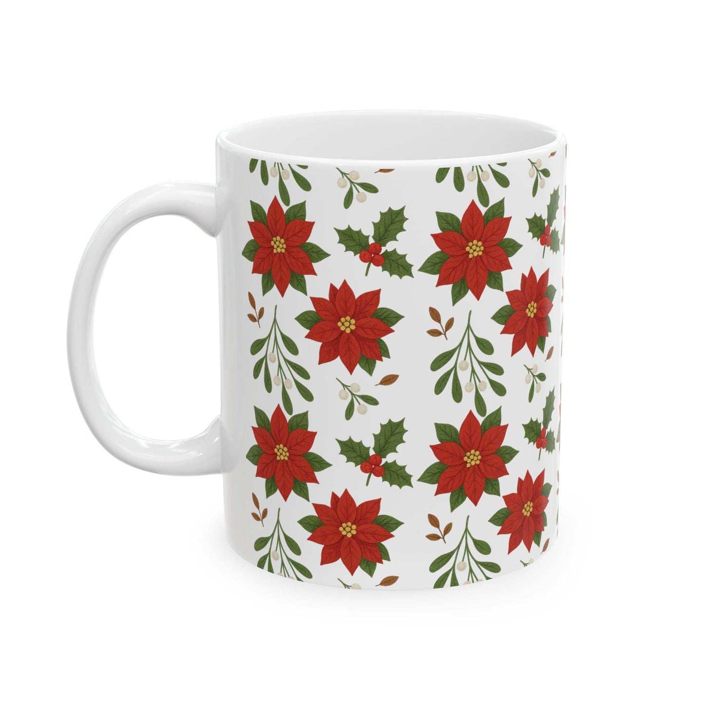 Festive Poinsettia Ceramic Mug | Holiday Coffee Cup, Christmas Gift, Flower Mug, Seasonal Drinkware, Winter Decor