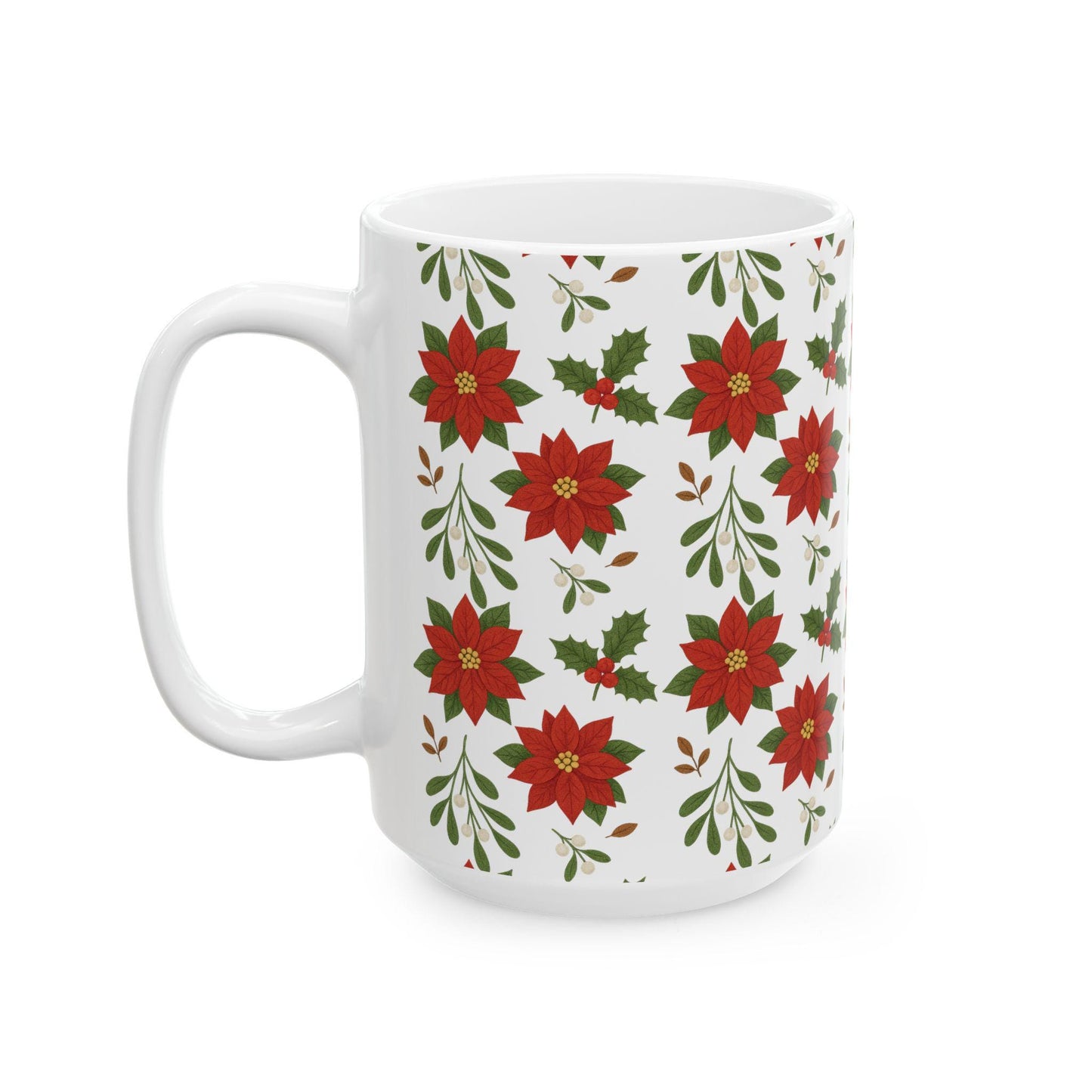 Festive Poinsettia Ceramic Mug | Holiday Coffee Cup, Christmas Gift, Flower Mug, Seasonal Drinkware, Winter Decor