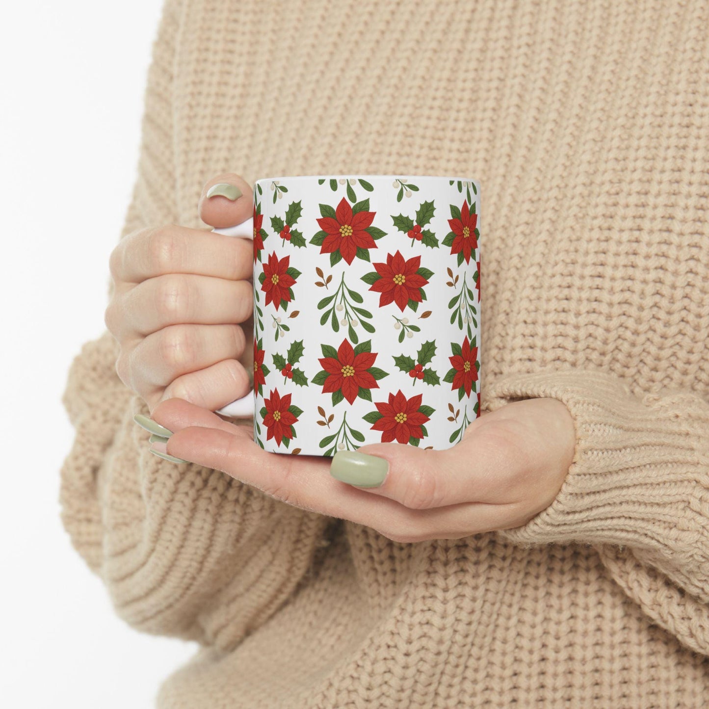 Festive Poinsettia Ceramic Mug | Holiday Coffee Cup, Christmas Gift, Flower Mug, Seasonal Drinkware, Winter Decor