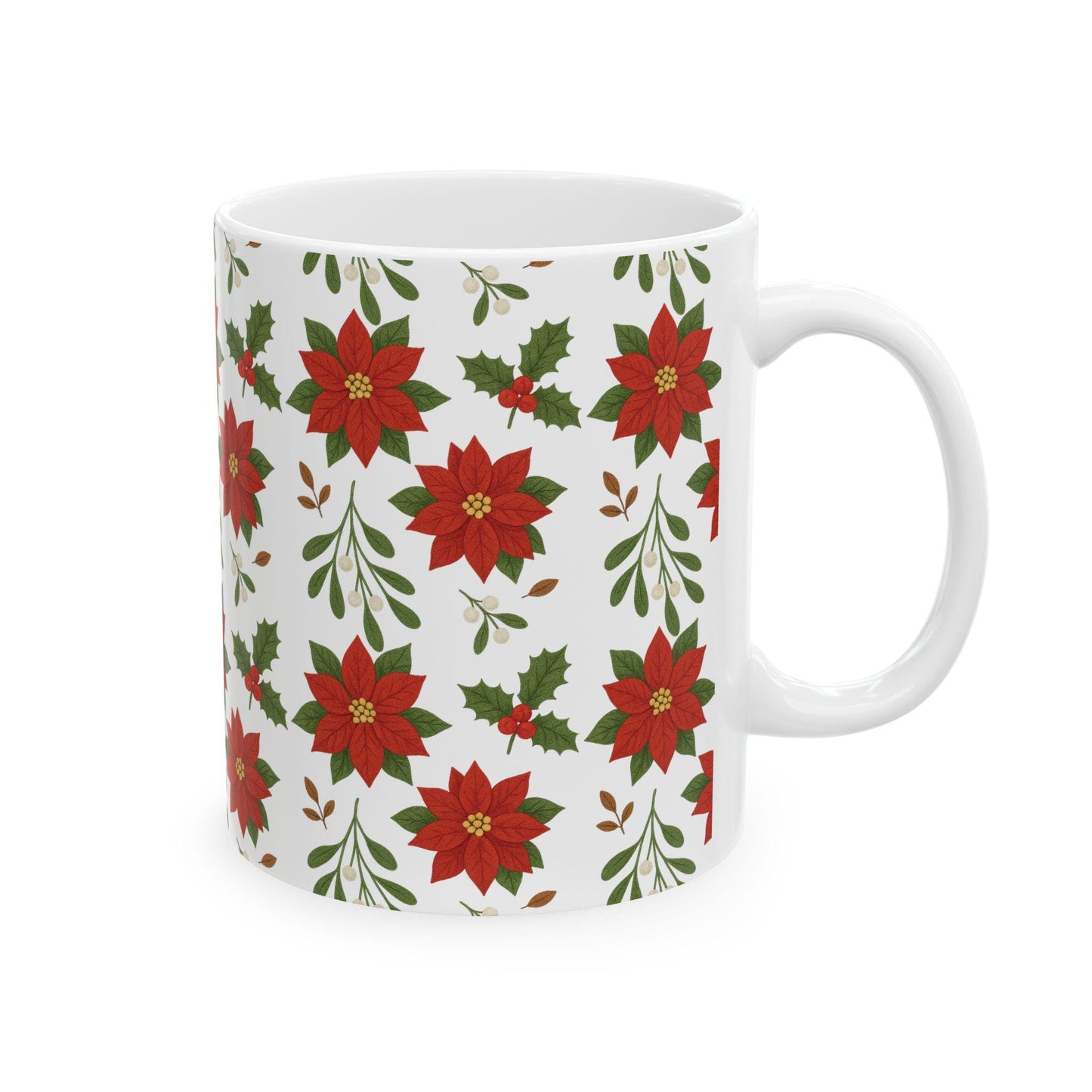 Festive Poinsettia Ceramic Mug | Holiday Coffee Cup, Christmas Gift, Flower Mug, Seasonal Drinkware, Winter Decor