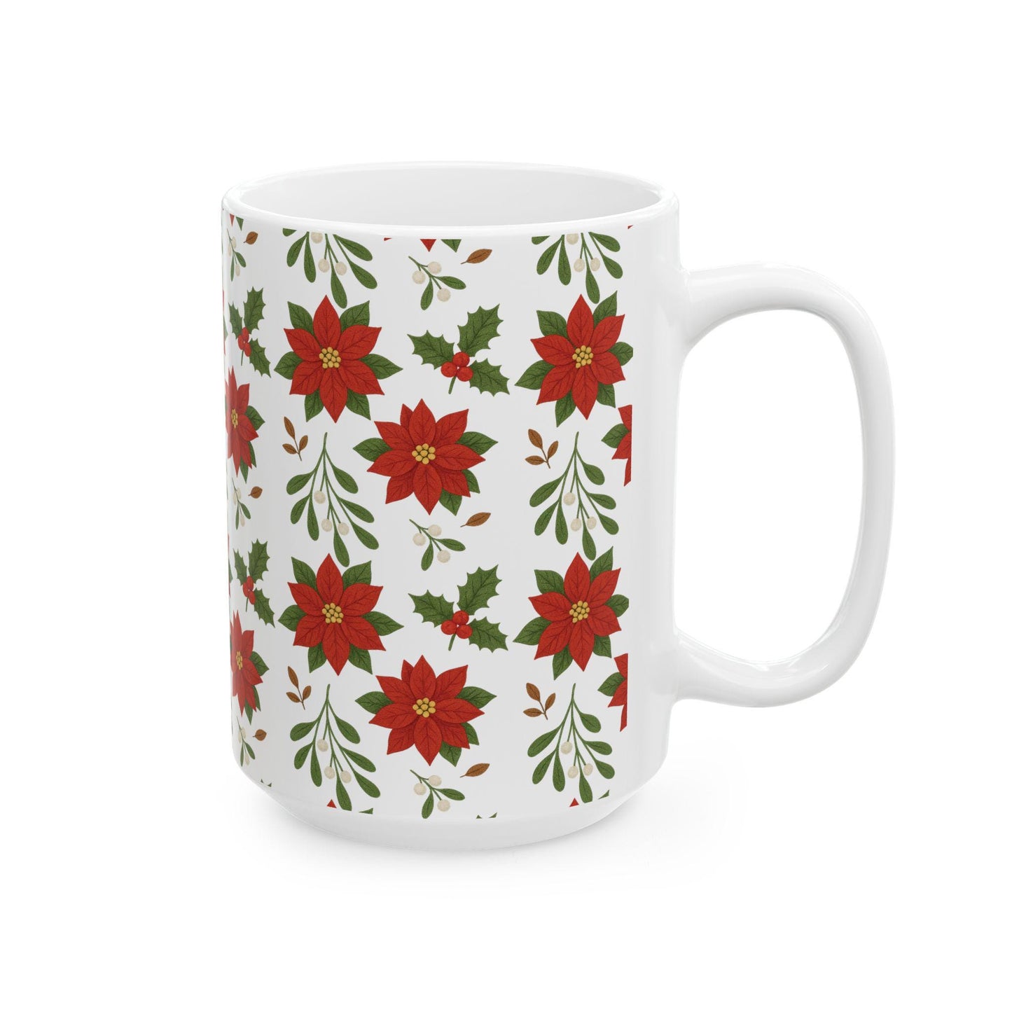 Festive Poinsettia Ceramic Mug | Holiday Coffee Cup, Christmas Gift, Flower Mug, Seasonal Drinkware, Winter Decor
