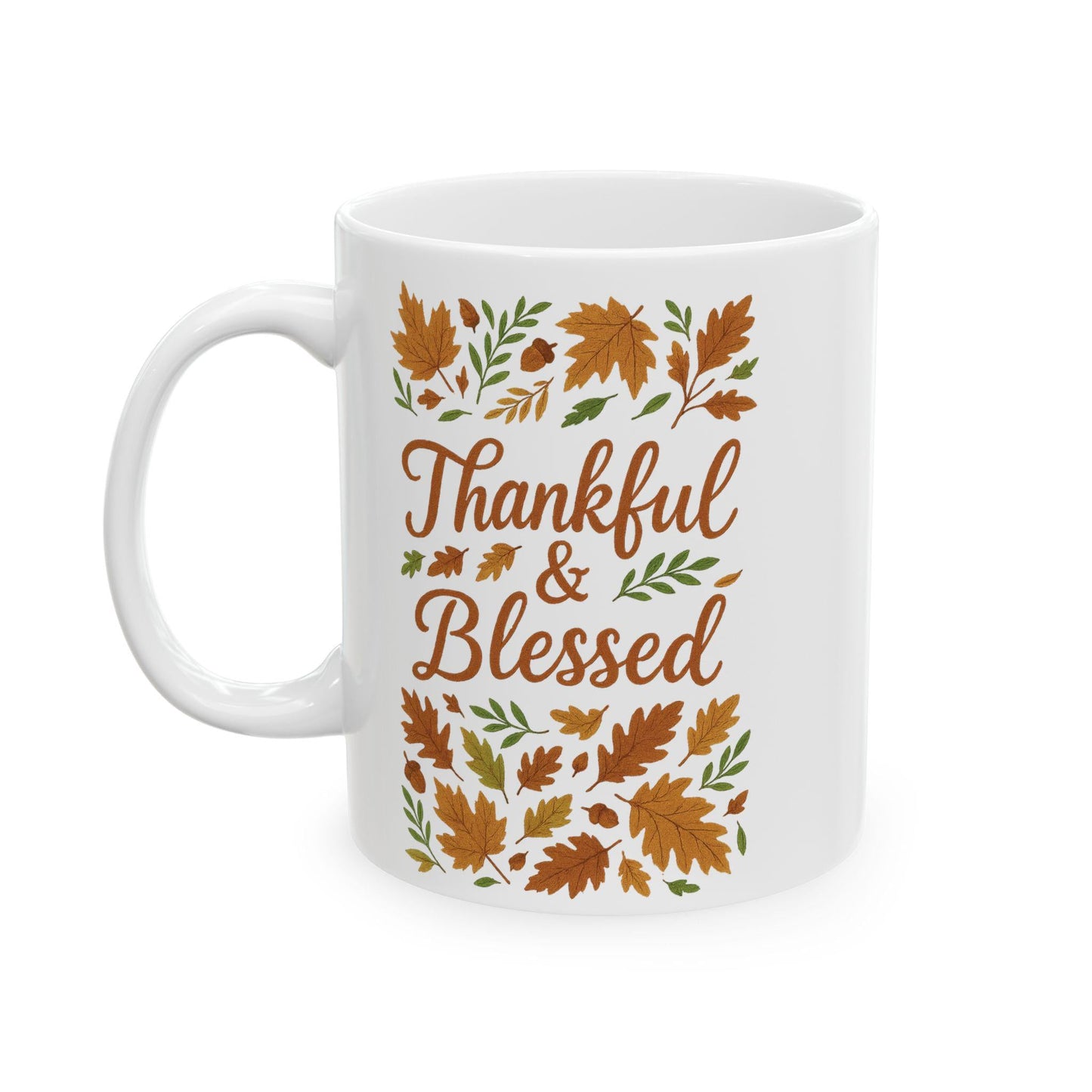 Thankful & Blessed Ceramic Mug | Fall Decor Gift for Coffee Lovers | Autumn Harvest, Thanksgiving, Hot Cocoa, Tea, Holiday Gift