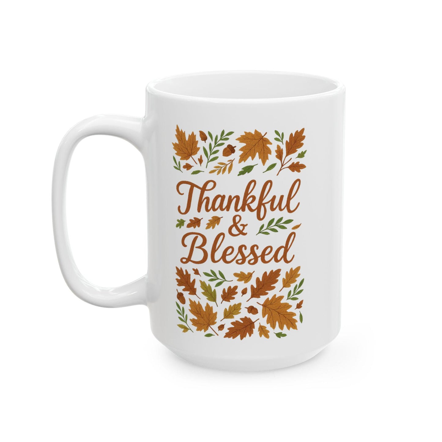 Thankful & Blessed Ceramic Mug | Fall Decor Gift for Coffee Lovers | Autumn Harvest, Thanksgiving, Hot Cocoa, Tea, Holiday Gift