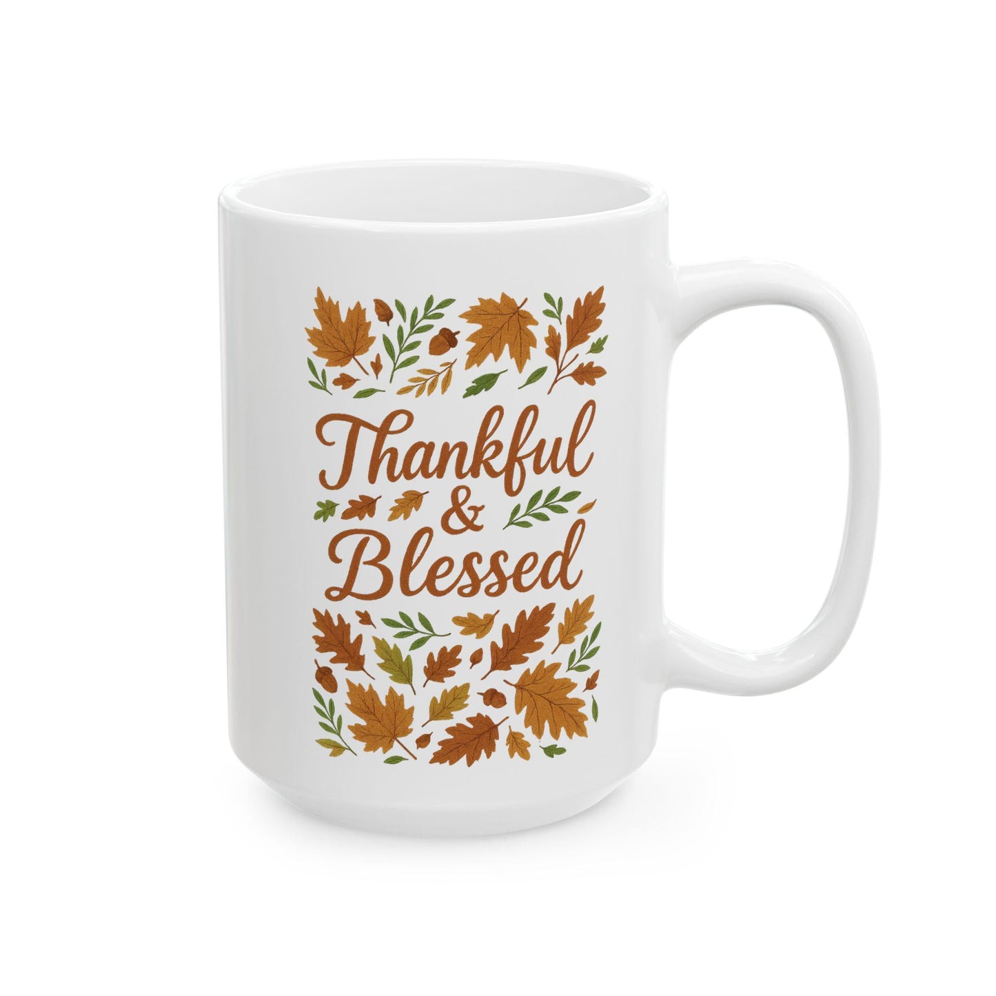Thankful & Blessed Ceramic Mug | Fall Decor Gift for Coffee Lovers | Autumn Harvest, Thanksgiving, Hot Cocoa, Tea, Holiday Gift