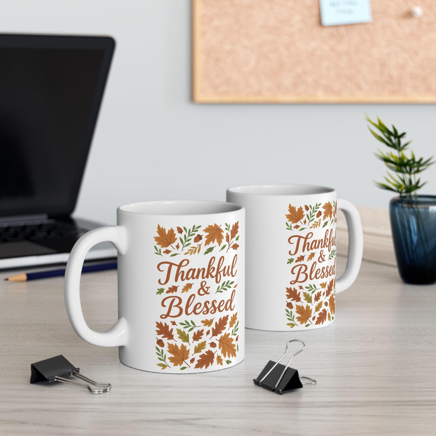 Thankful & Blessed Ceramic Mug | Fall Decor Gift for Coffee Lovers | Autumn Harvest, Thanksgiving, Hot Cocoa, Tea, Holiday Gift